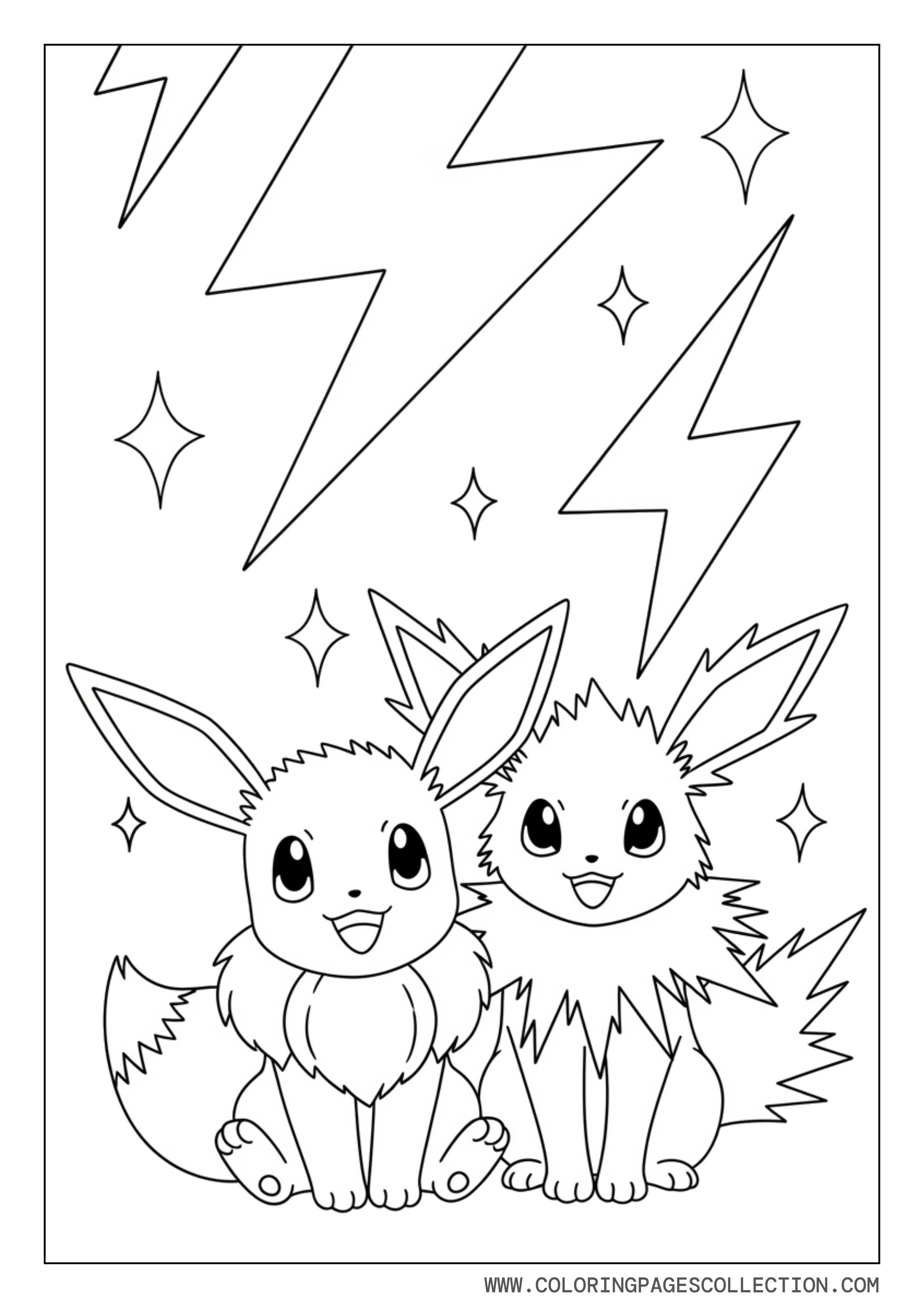 Eevee and Jolteon Coloring Page