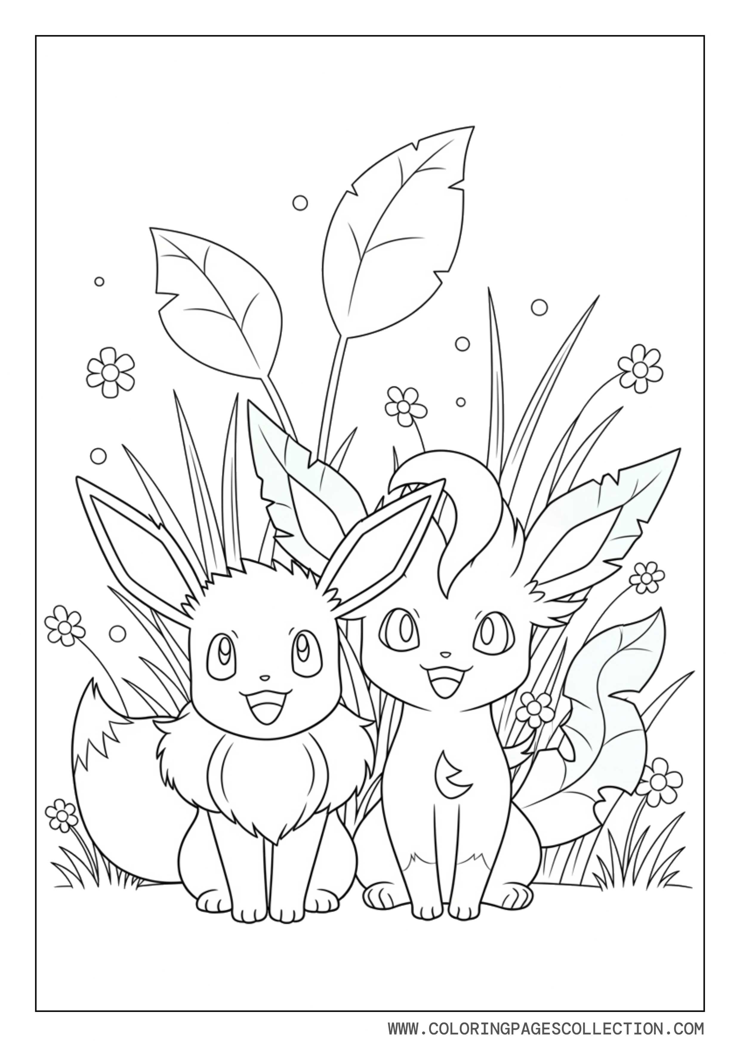 Eevee and Leafeon Coloring Page