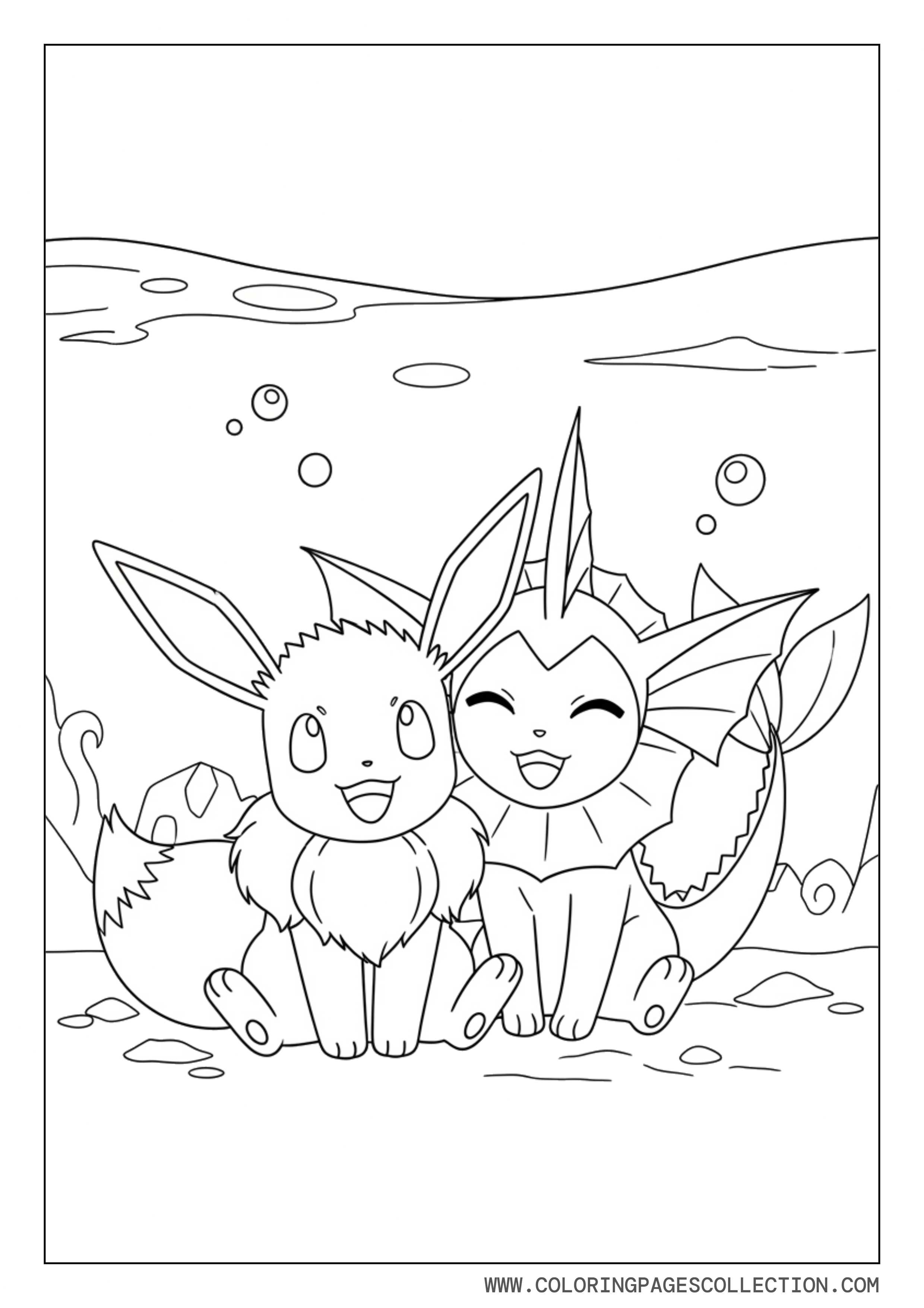 Eevee and Vaporeon Coloring Page