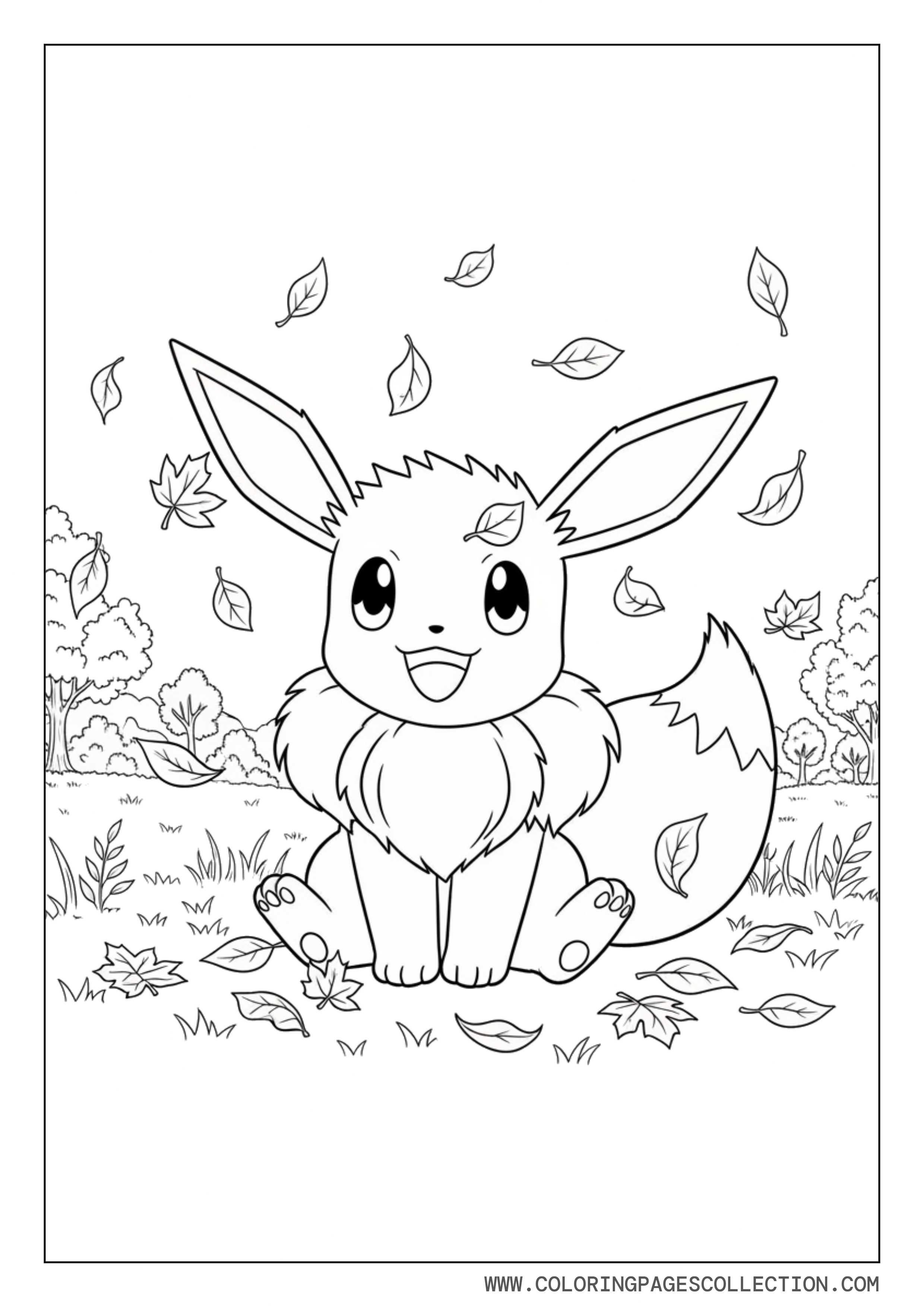 Eevee Autumn Leaves Coloring Page