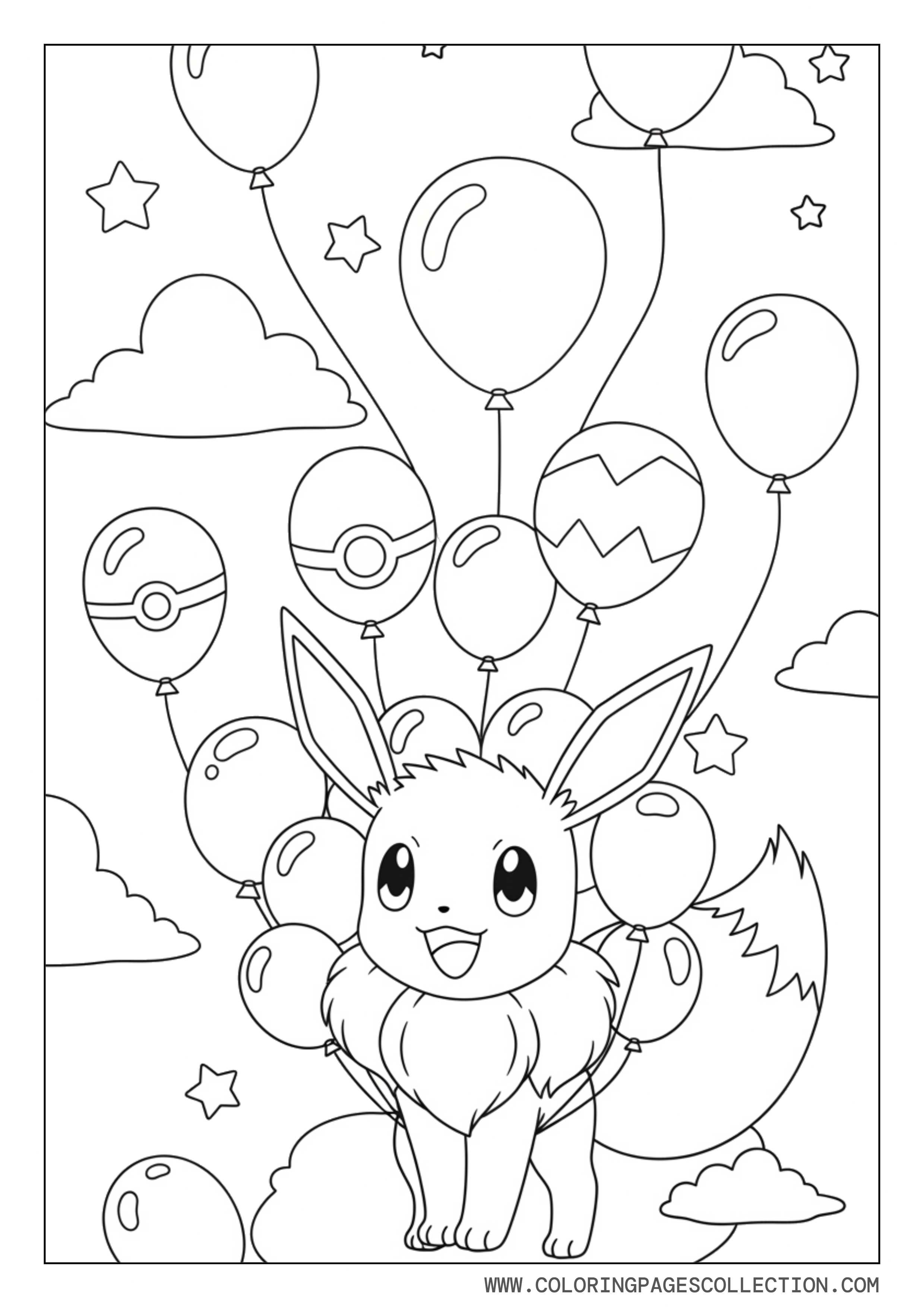 Eevee Balloon Festival Coloring Page