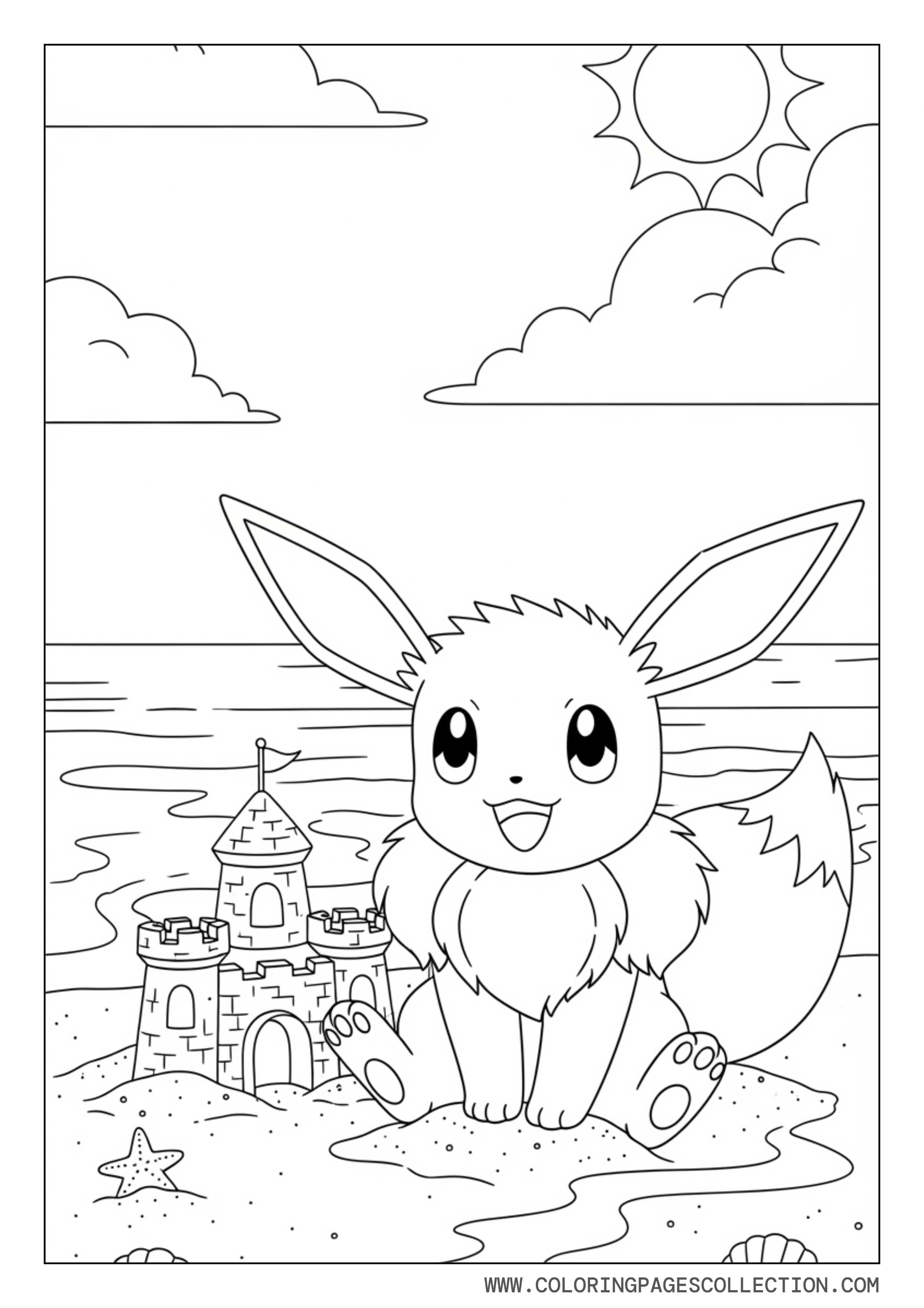 Eevee Building Sandcastle Coloring Page