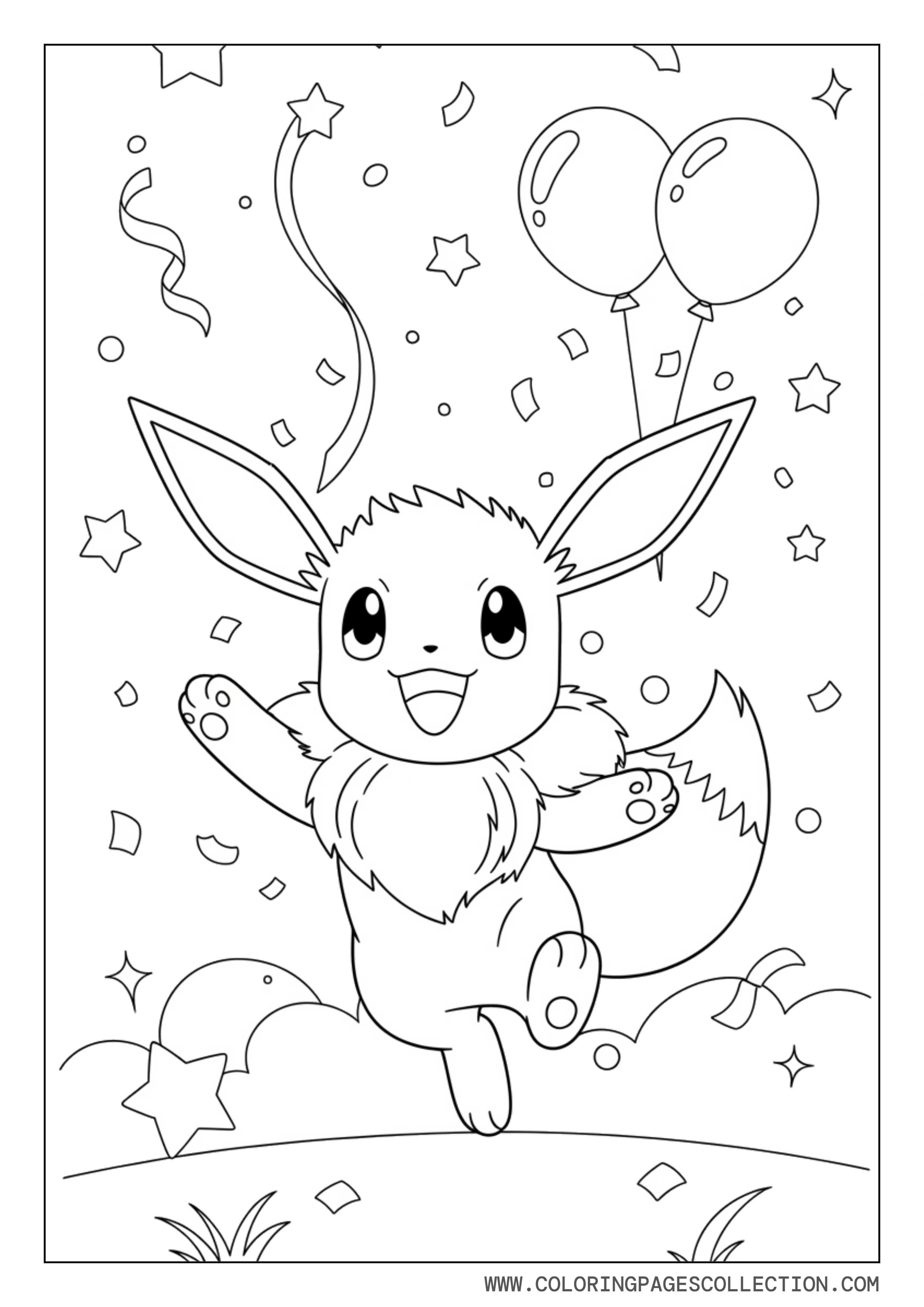 Eevee Celebration Scene Coloring Page