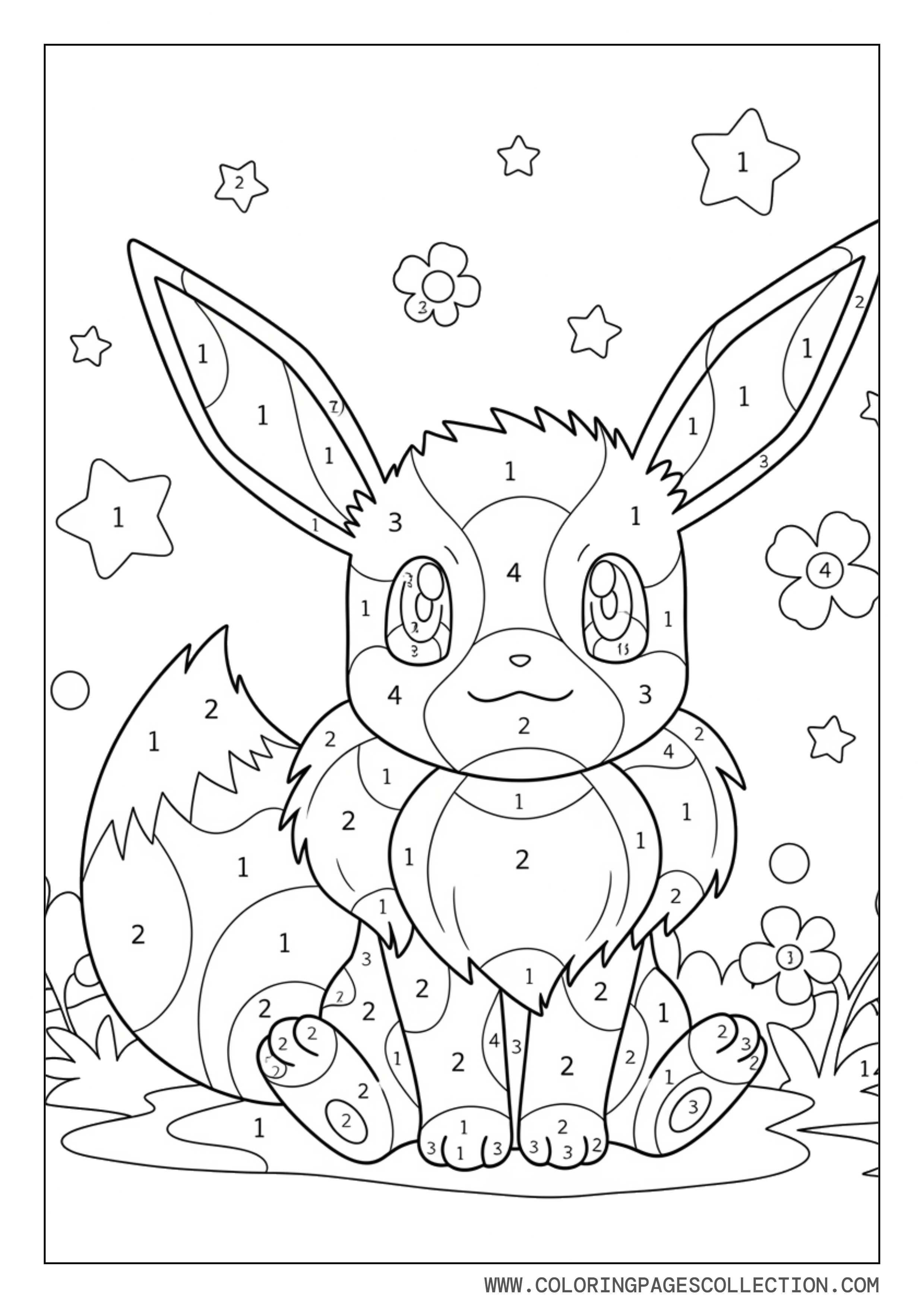 Eevee Color by Number Coloring Page