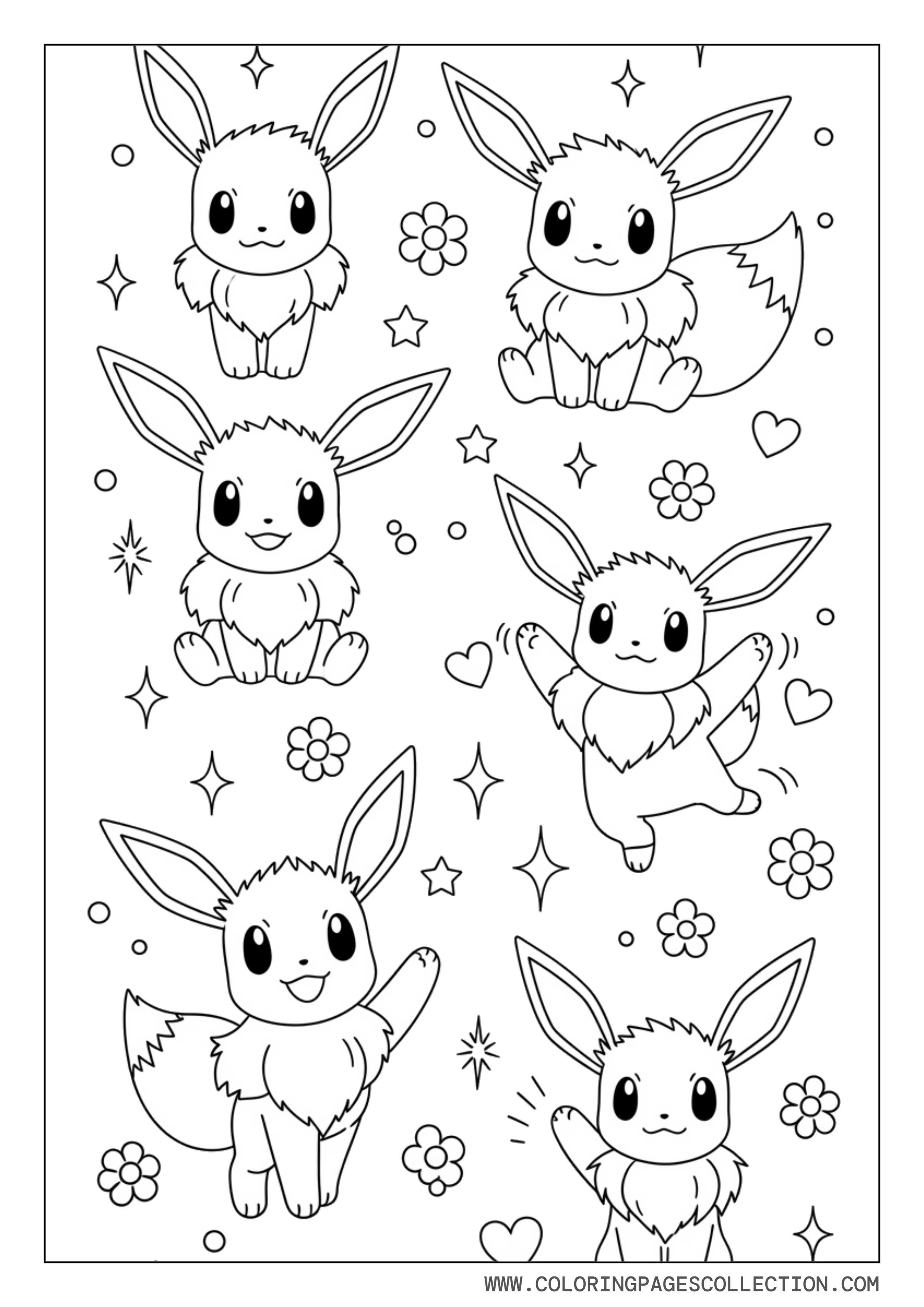 Eevee Cute Doodle Sheet Coloring Page