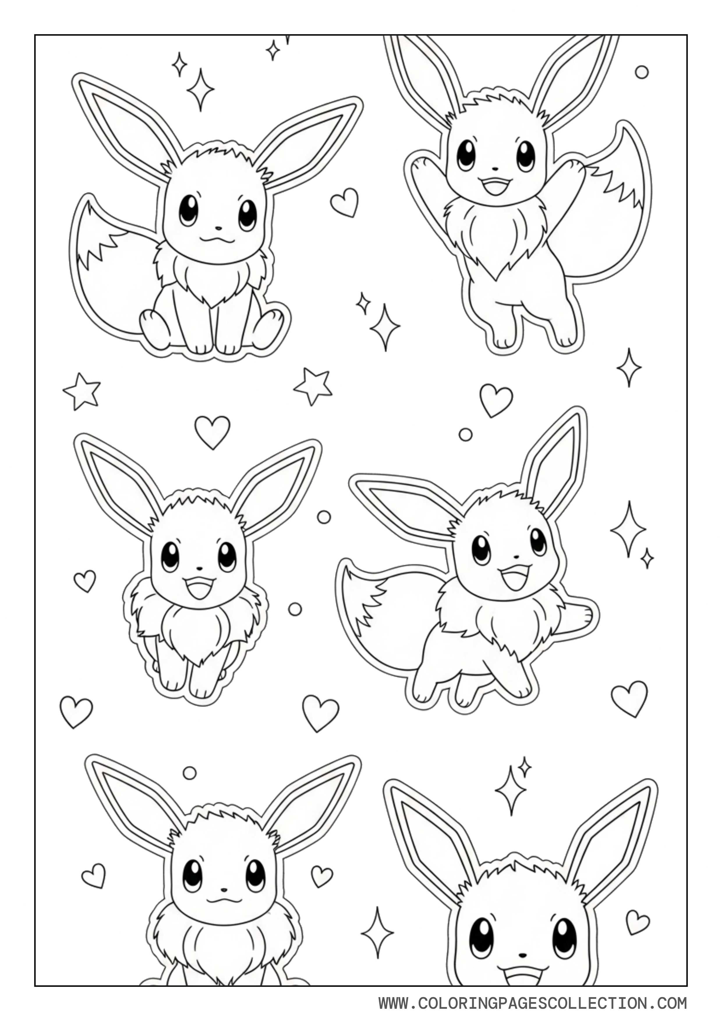 Eevee Cute Sticker Sheet Coloring Page