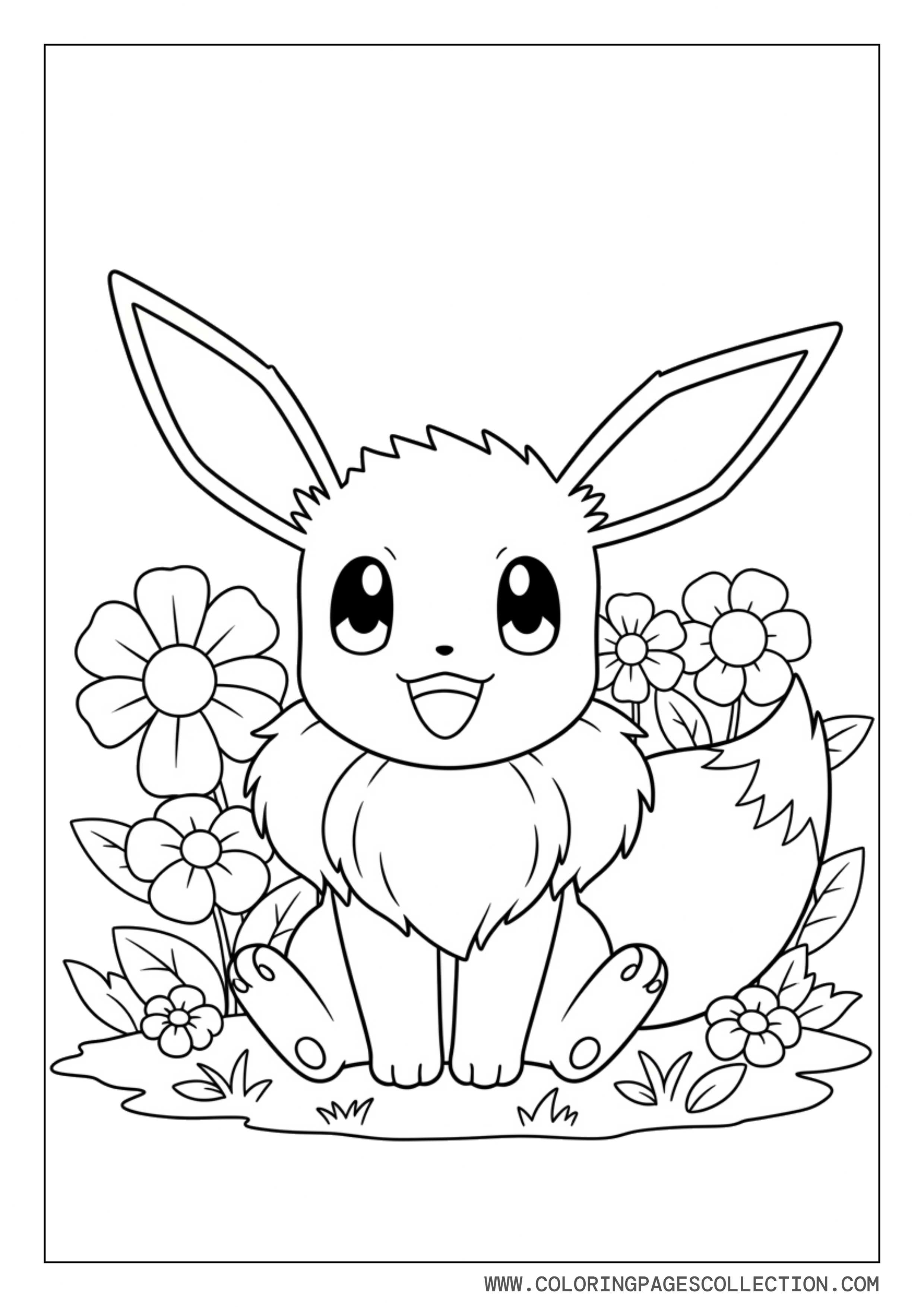 Eevee in Flower Garden Coloring Page