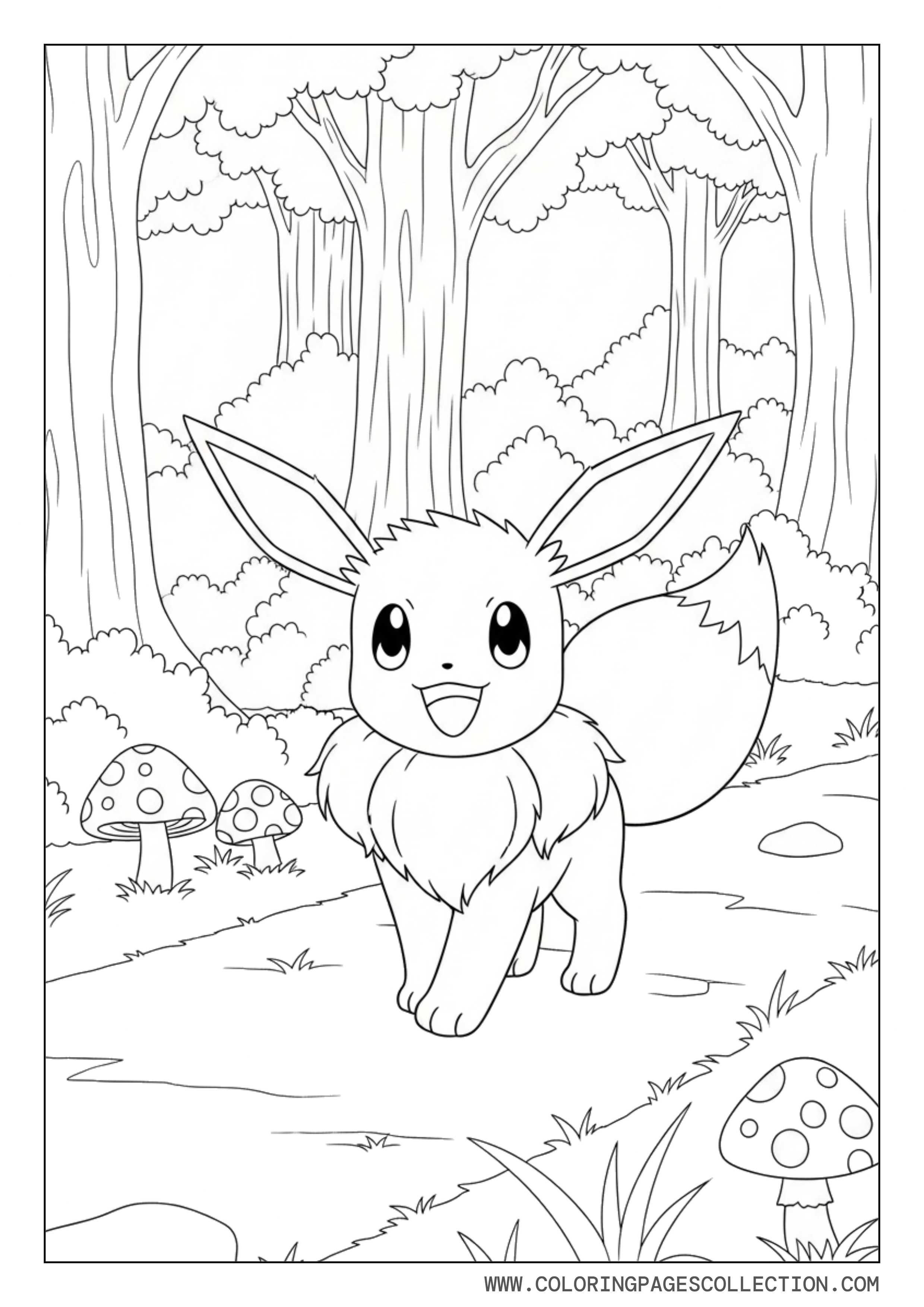 Eevee in Forest Adventure Coloring Page