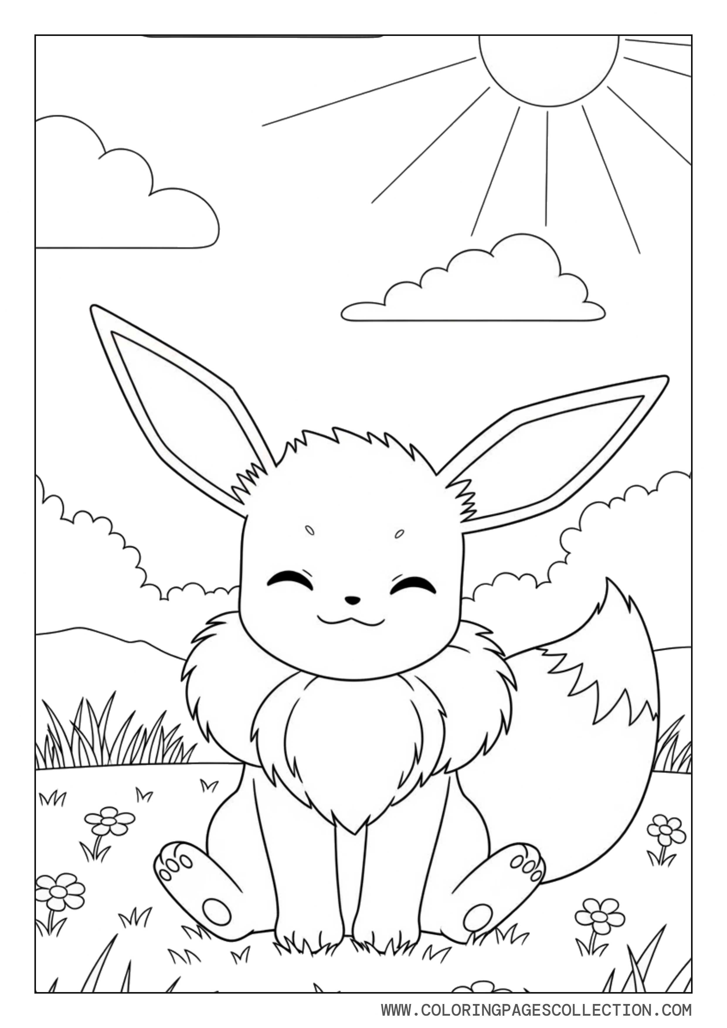 Eevee in Sunny Meadow Coloring Page