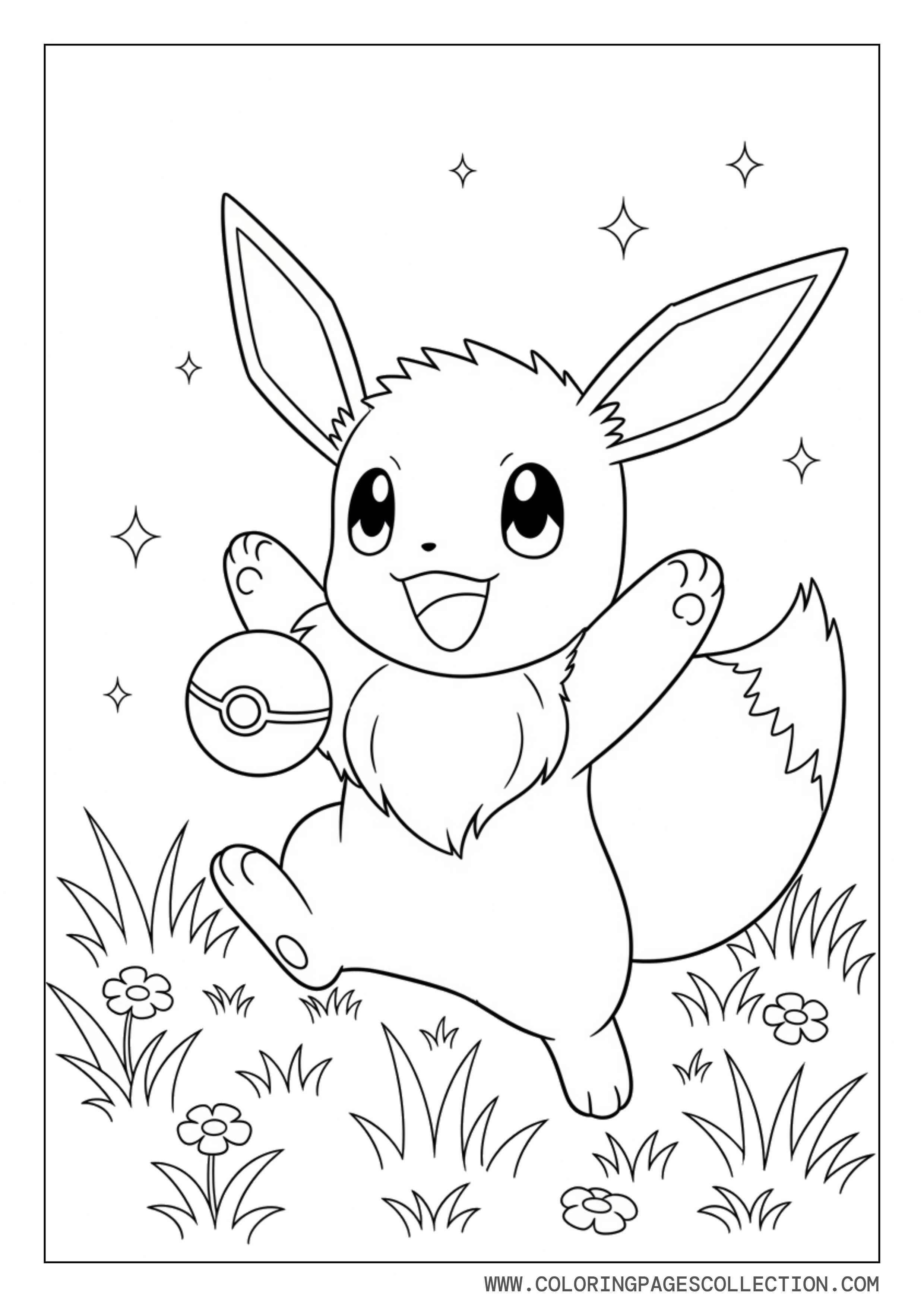 Eevee Playing With Ball Coloring Page