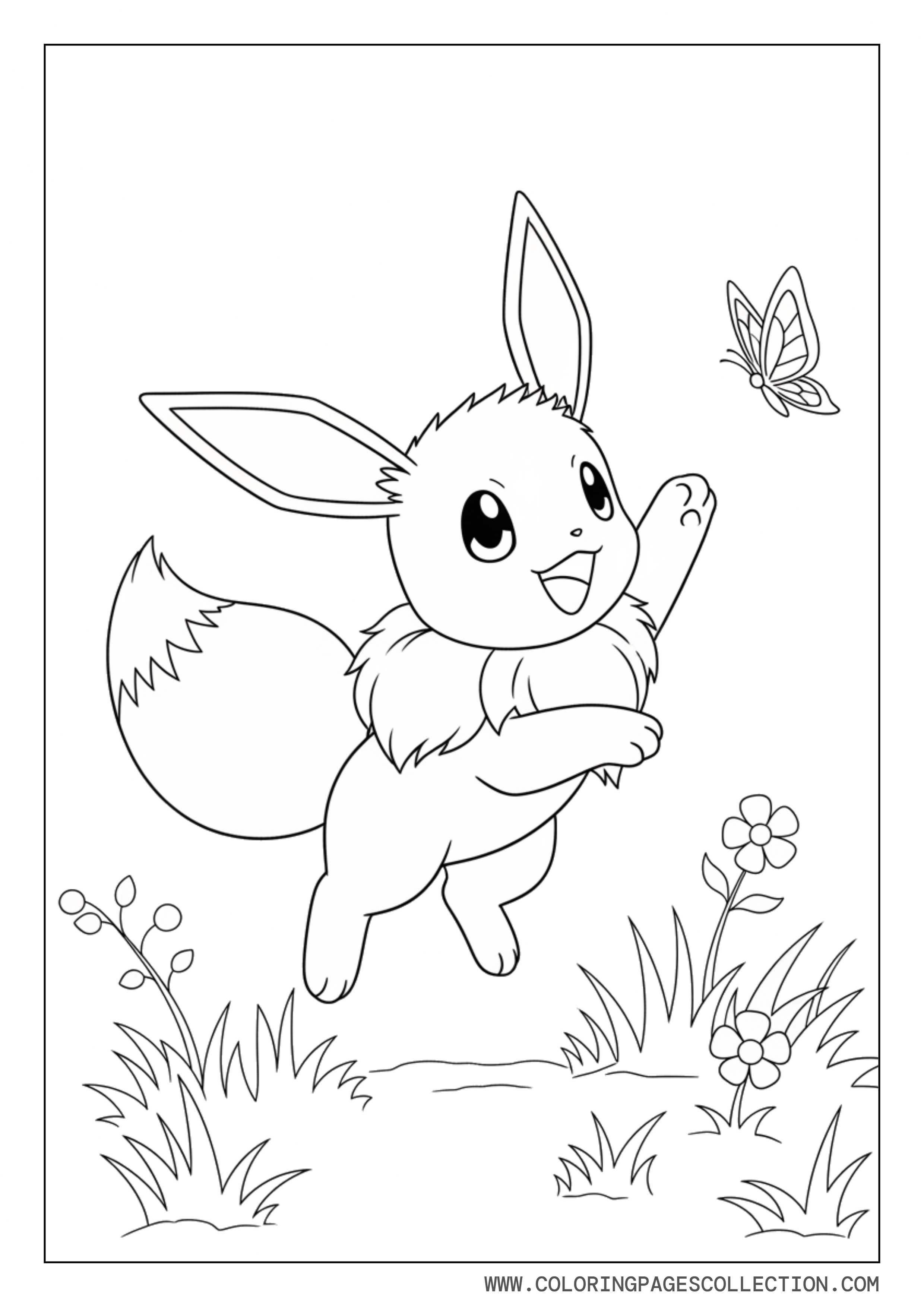 Eevee Playing With Butterfly Coloring Page
