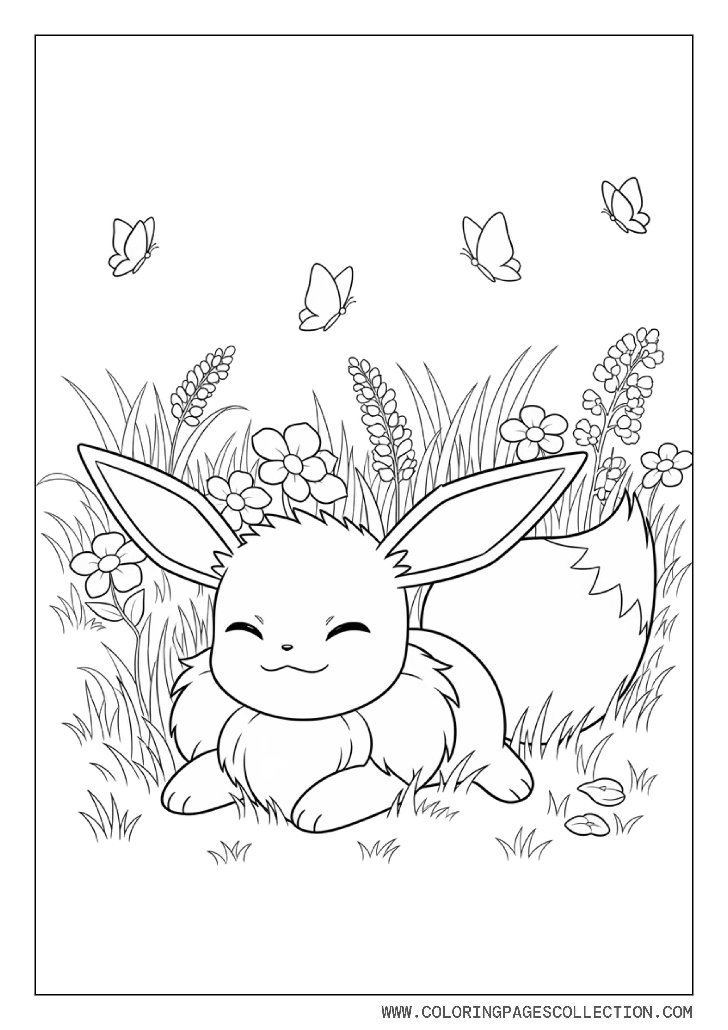 Eevee Relaxing in Meadow Coloring Page