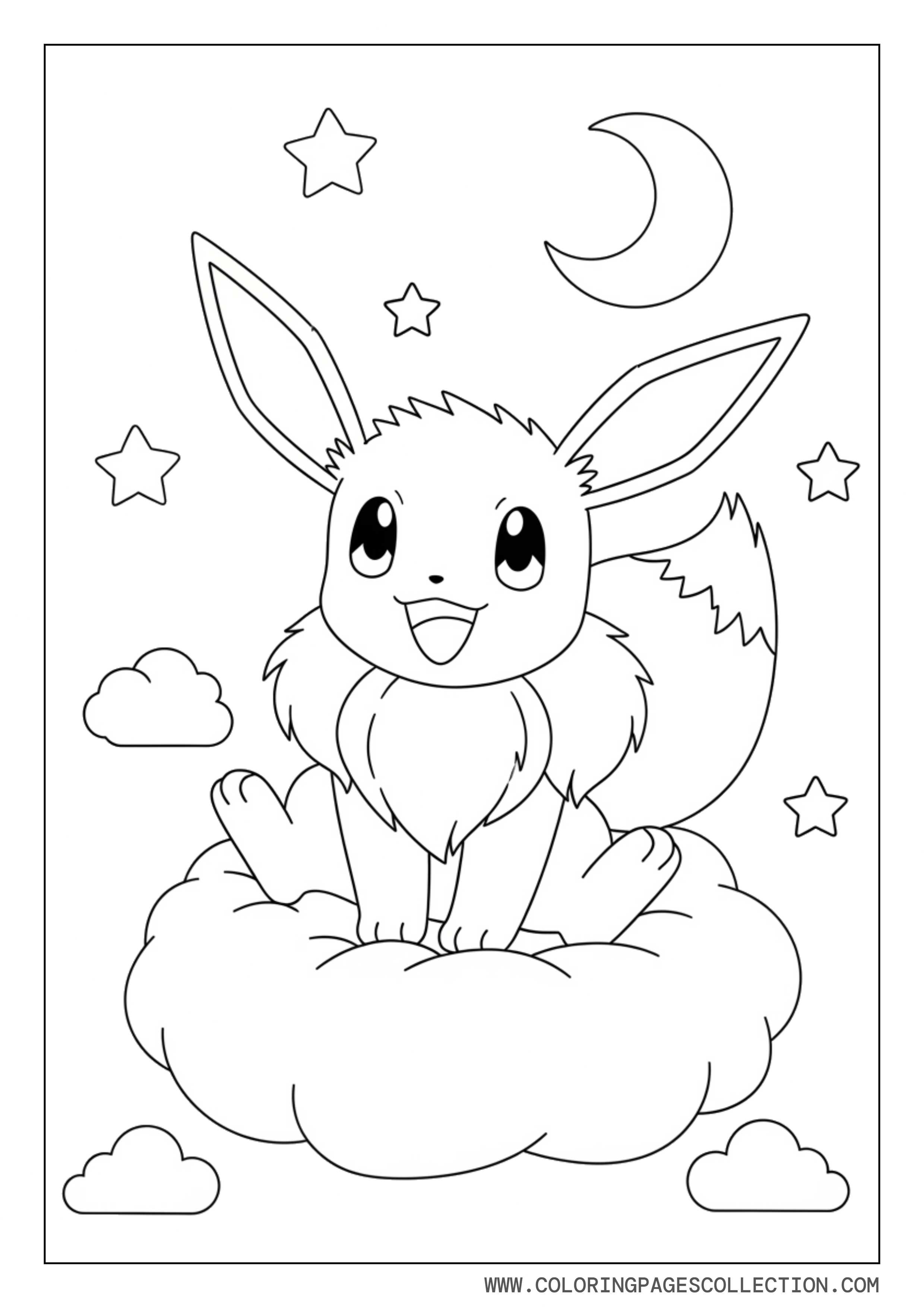 Eevee Riding a Cloud Coloring Page