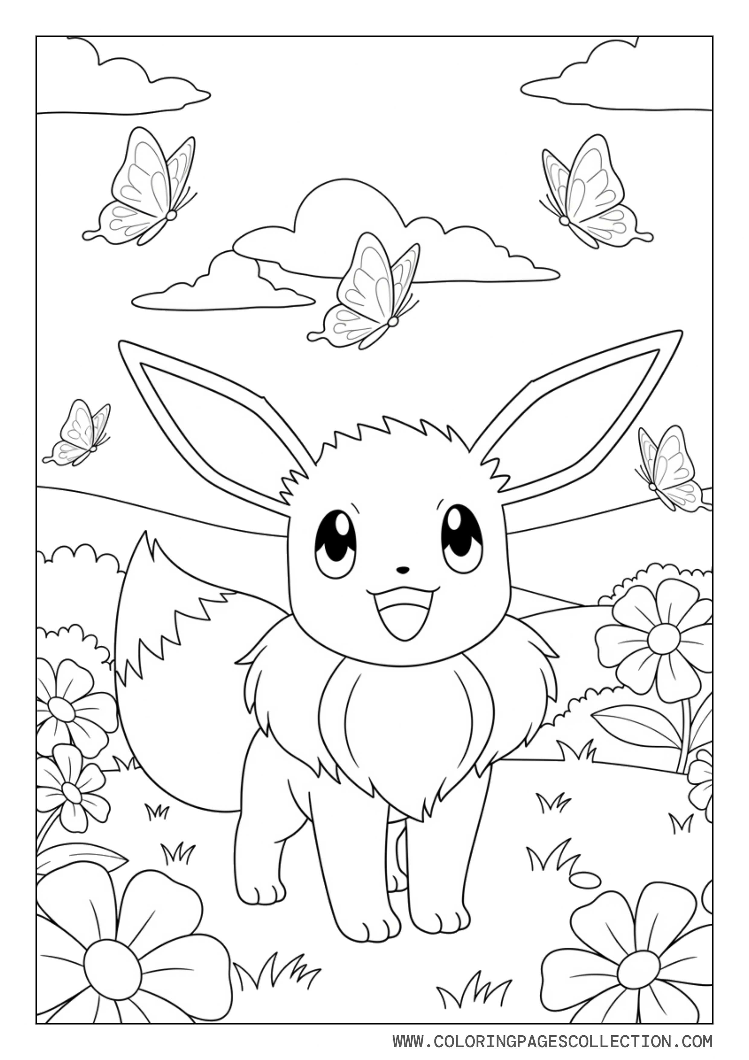 Eevee Spring Garden Coloring Page