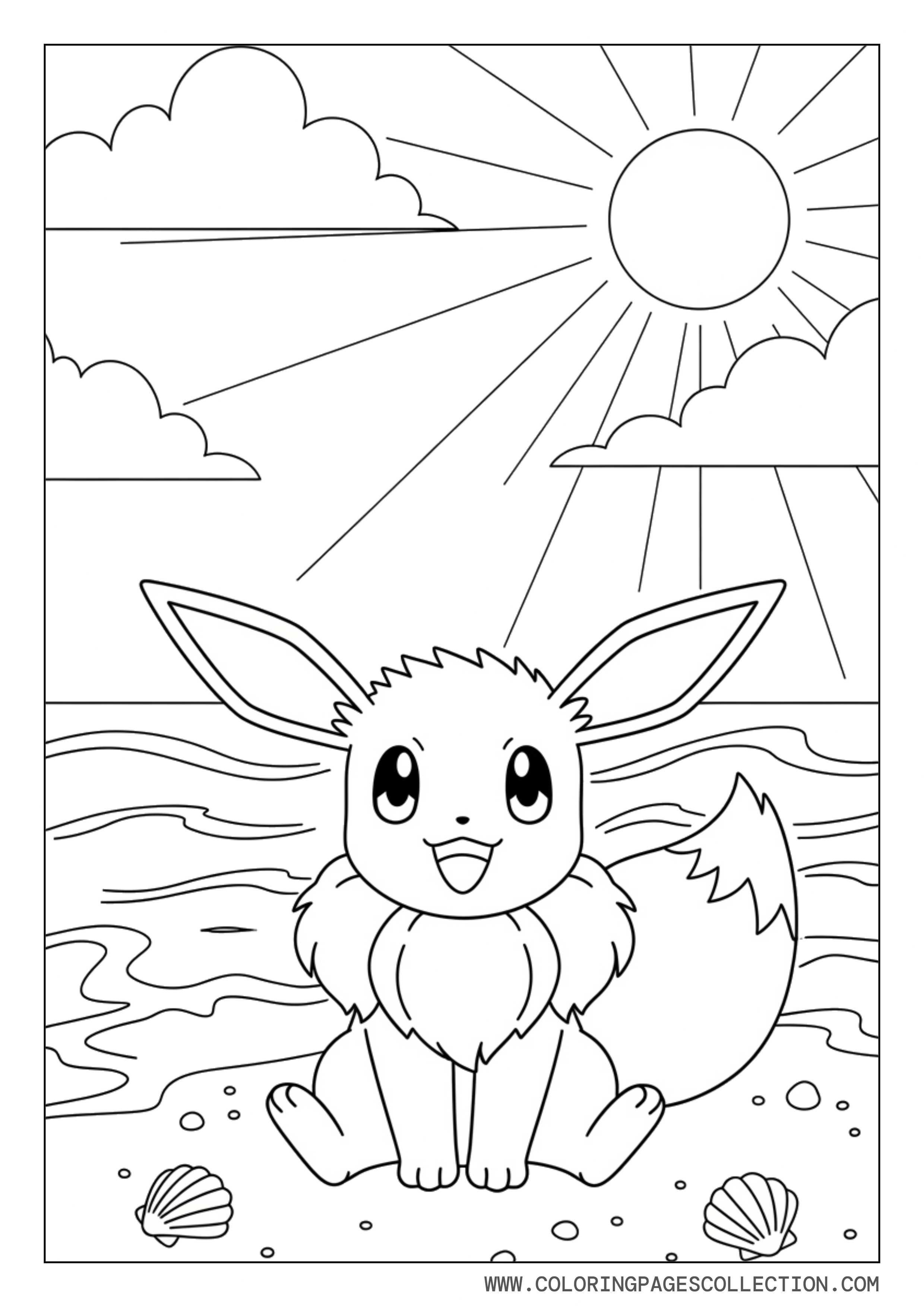 Eevee Summer Beach Coloring Page