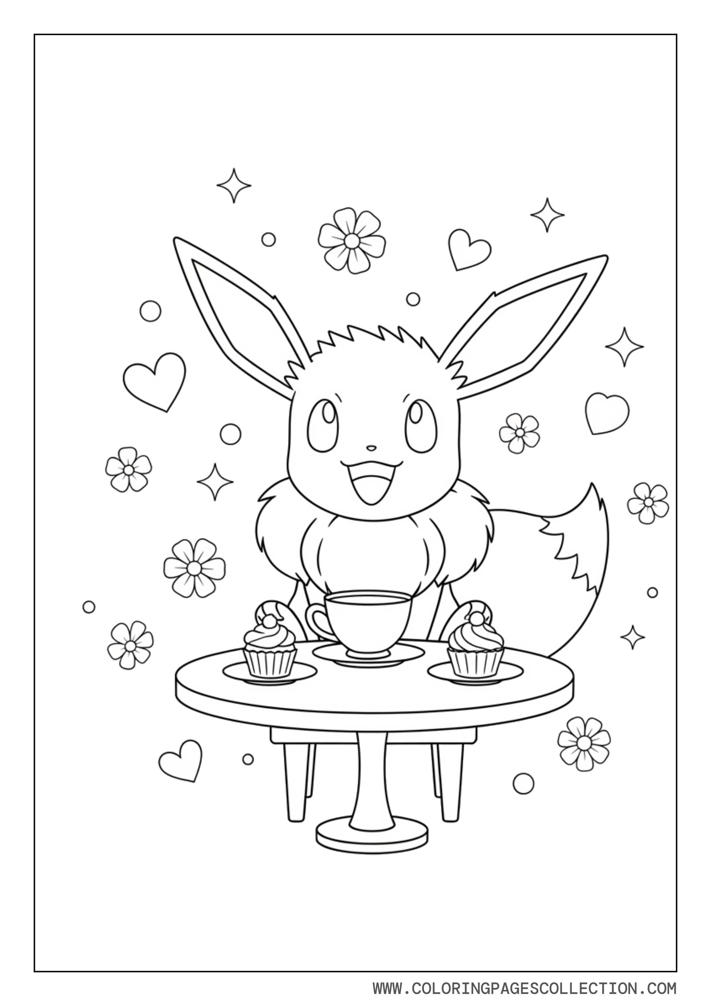 Eevee Tea Party Coloring Page