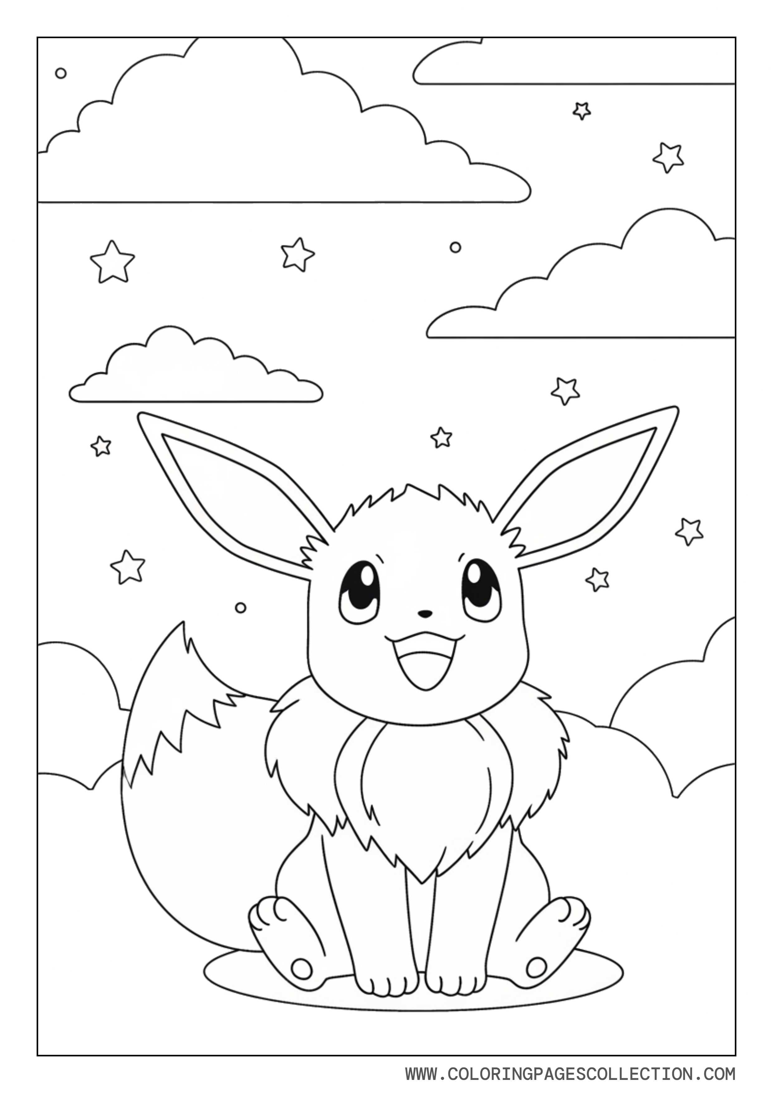 Eevee Under Cloudy Sky Coloring Page