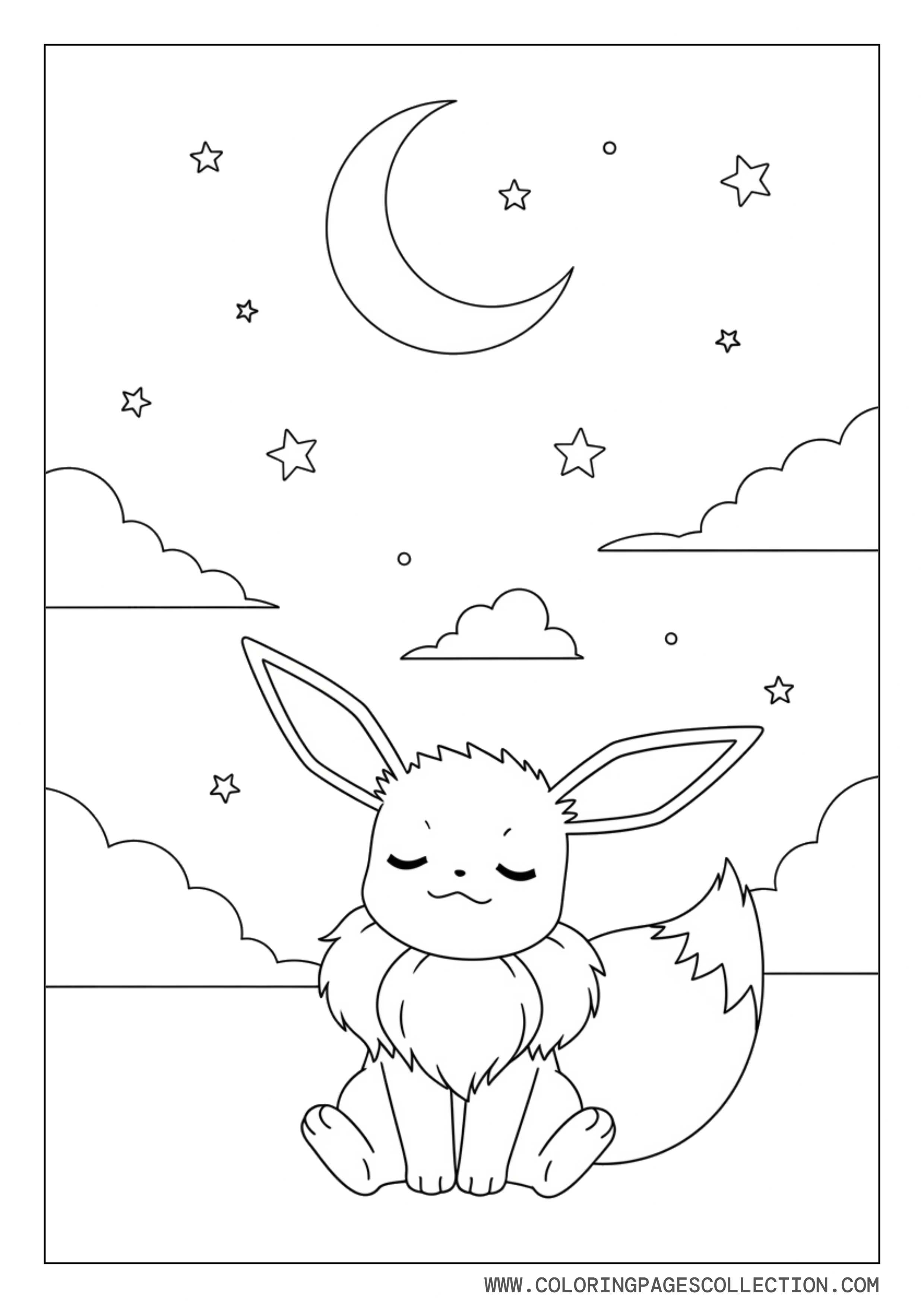 Eevee Under Night Sky Coloring Page