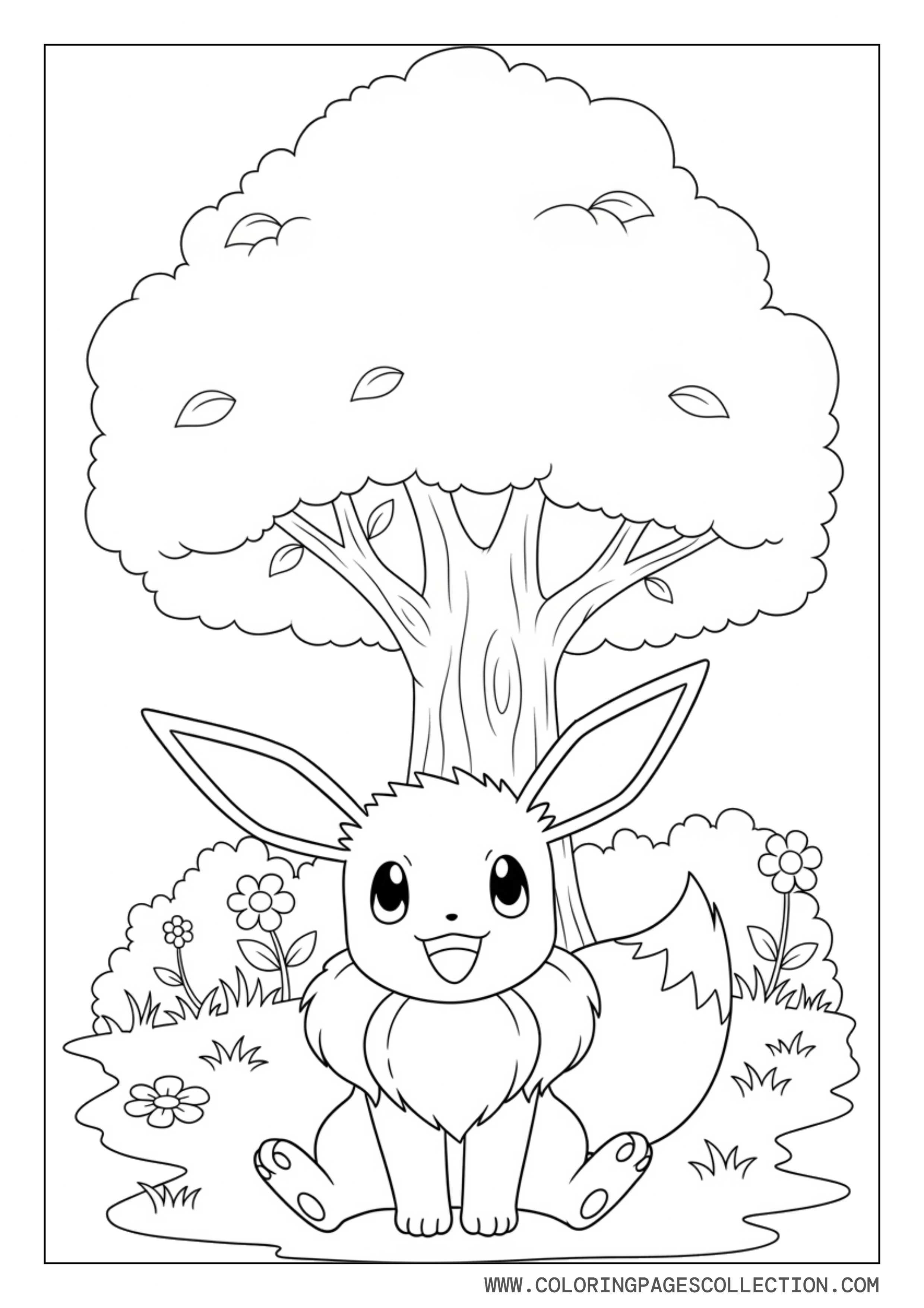 Eevee Under Tree Coloring Page