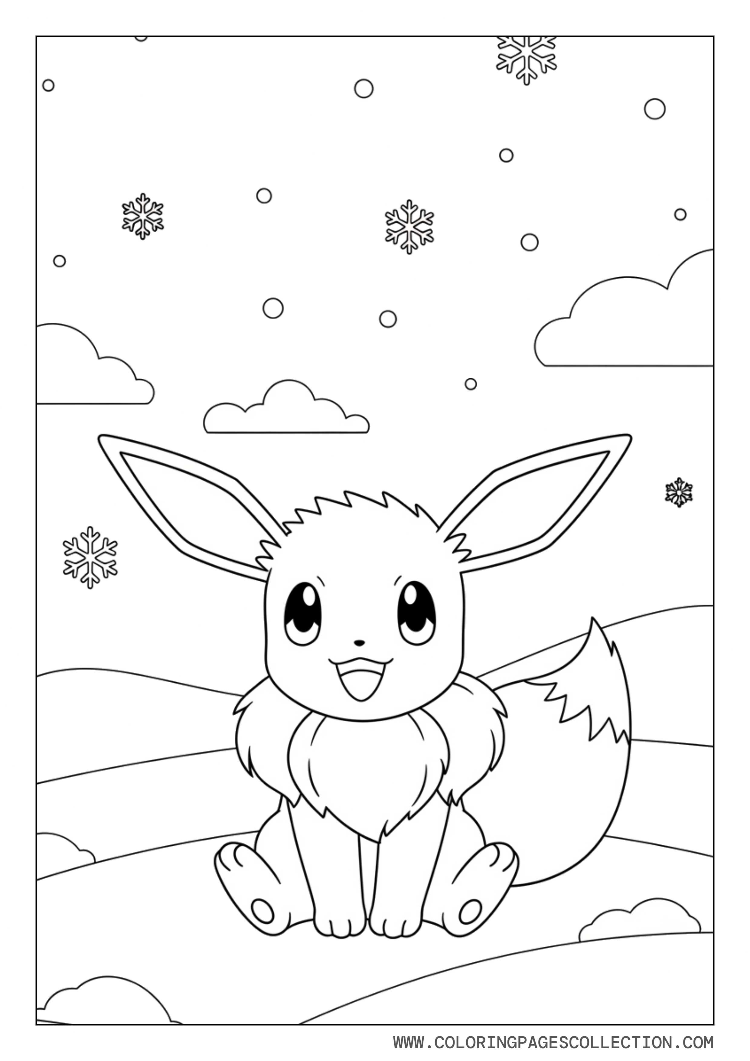 Eevee Winter Snow Scene Coloring Page