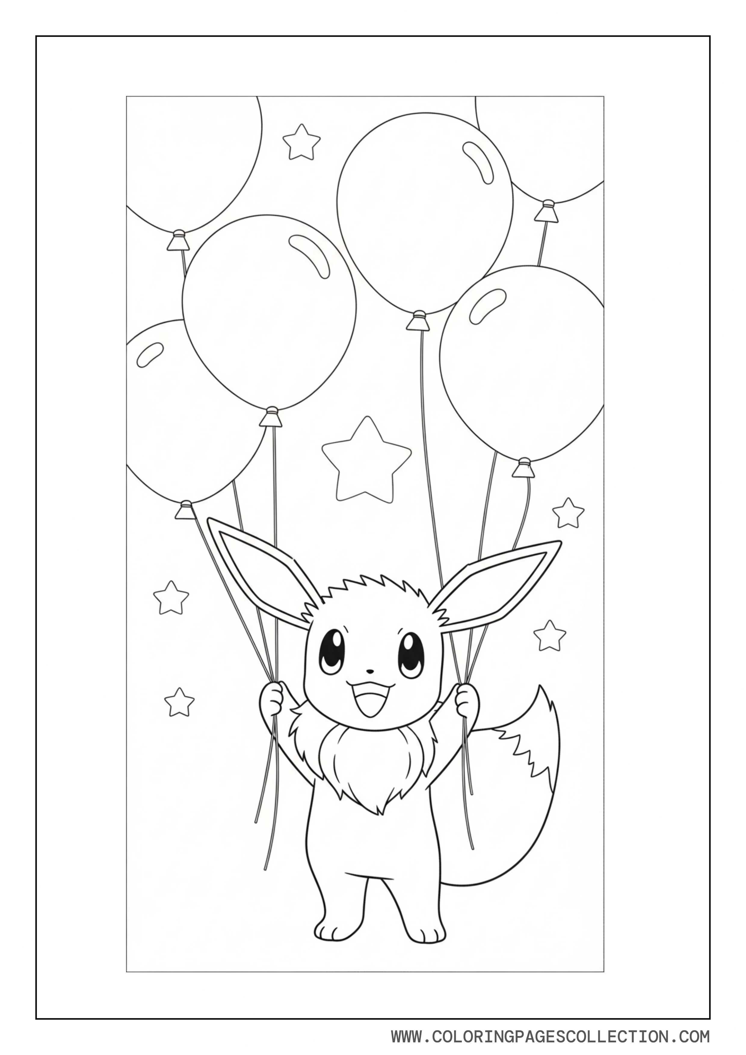 Eevee With Balloons Coloring Page