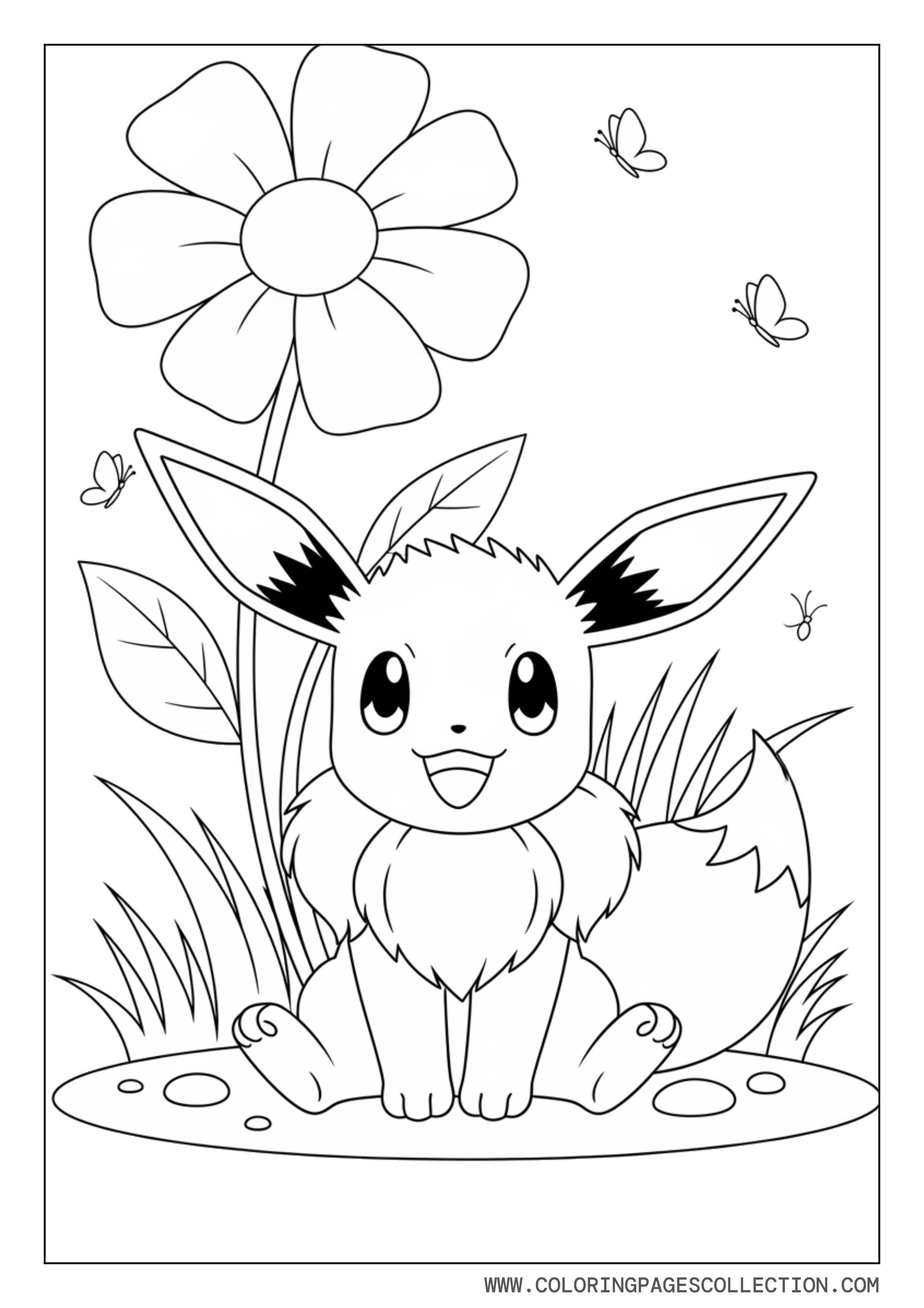 Eevee With Big Flower Coloring Page
