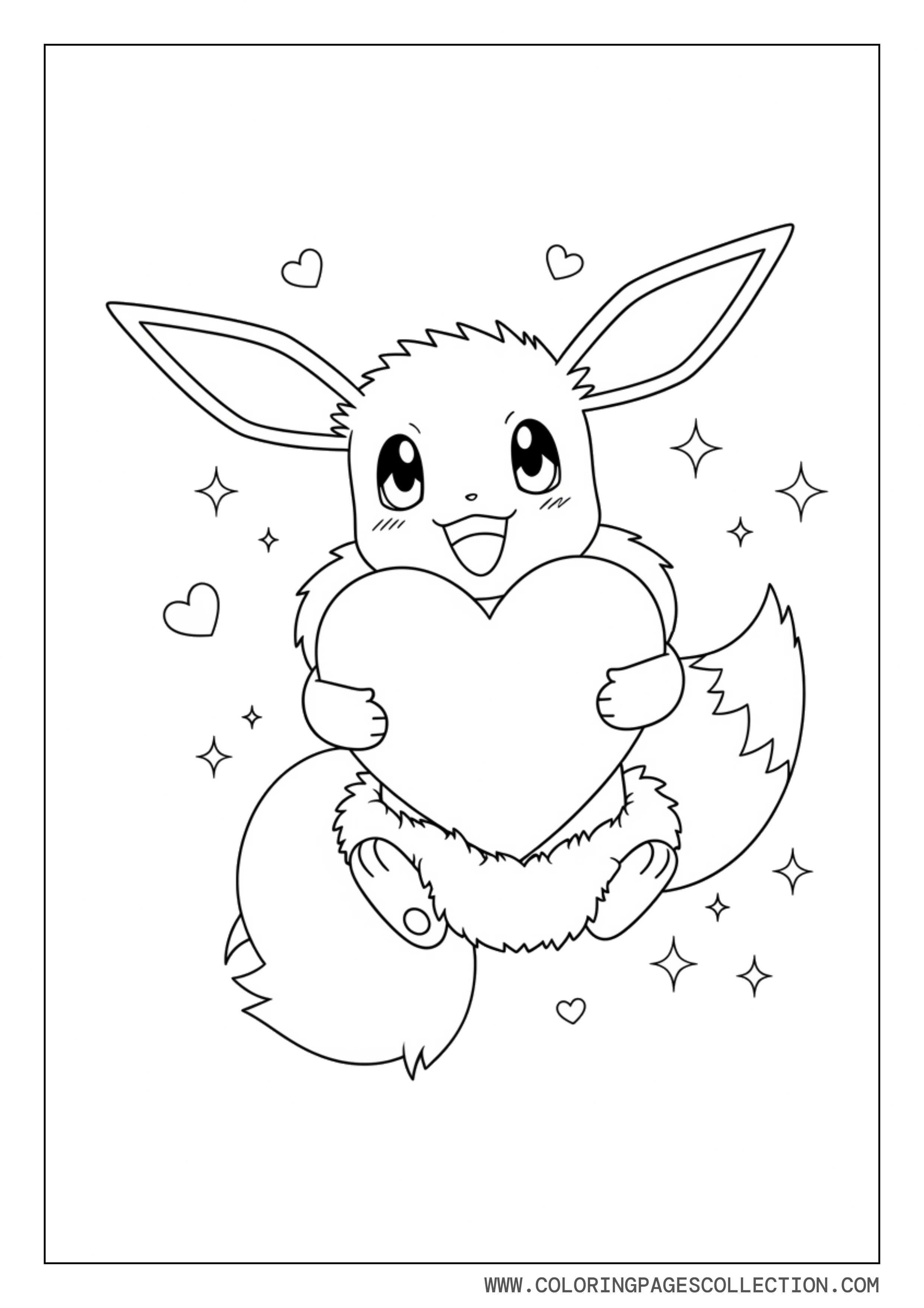Eevee With Big Heart Coloring Page