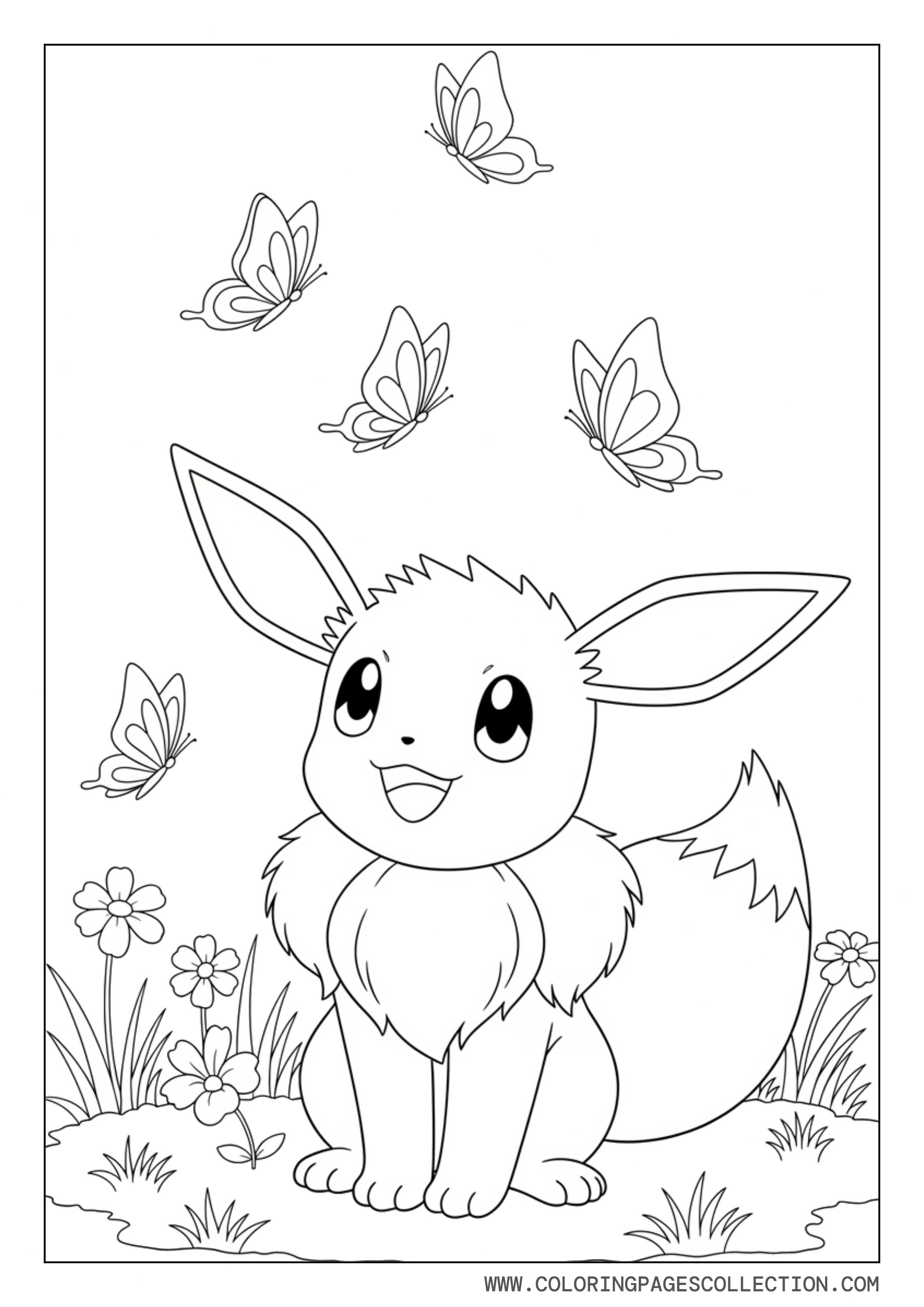 Eevee With Butterflies Coloring Page