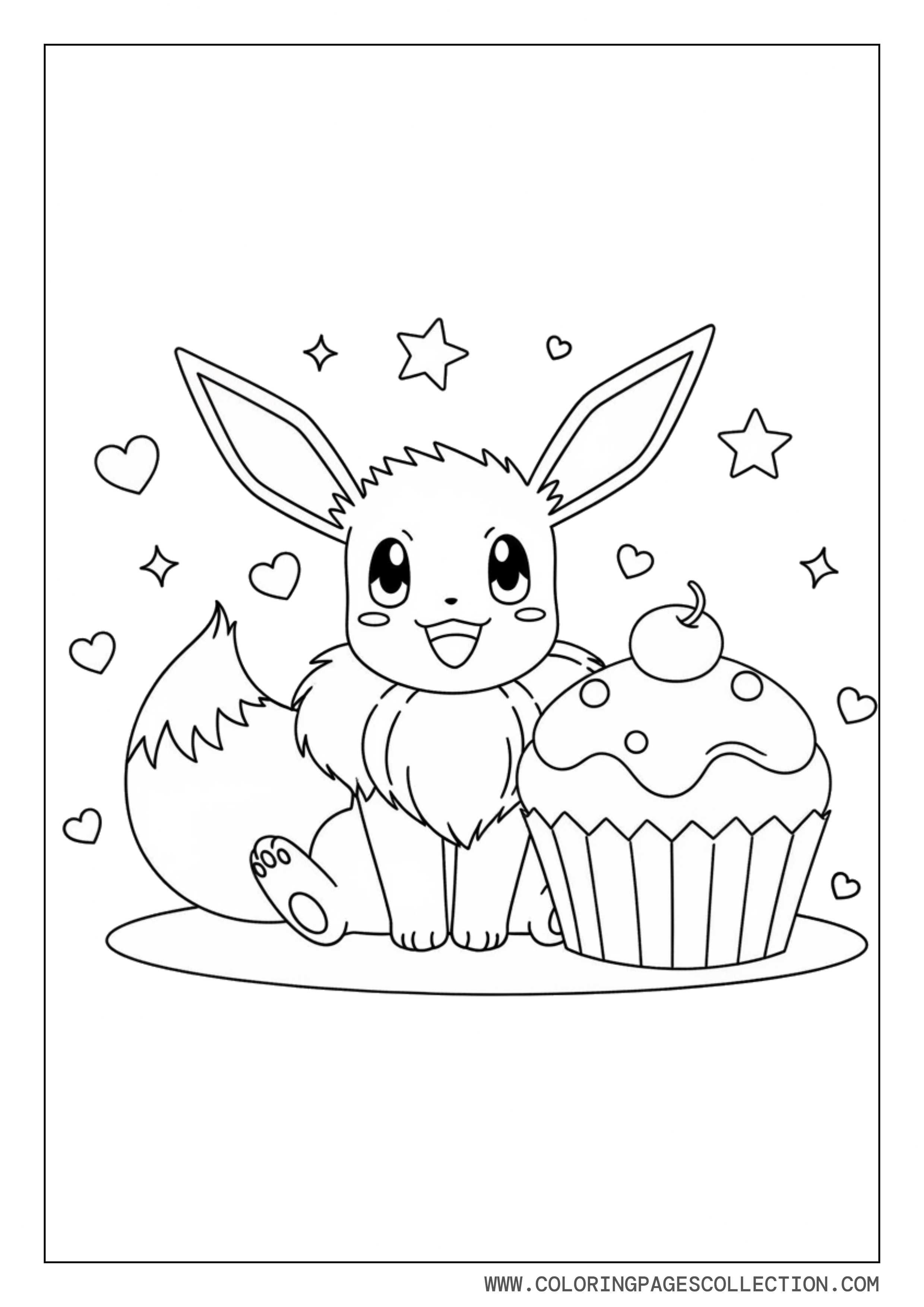 Eevee With Cupcake Coloring Page