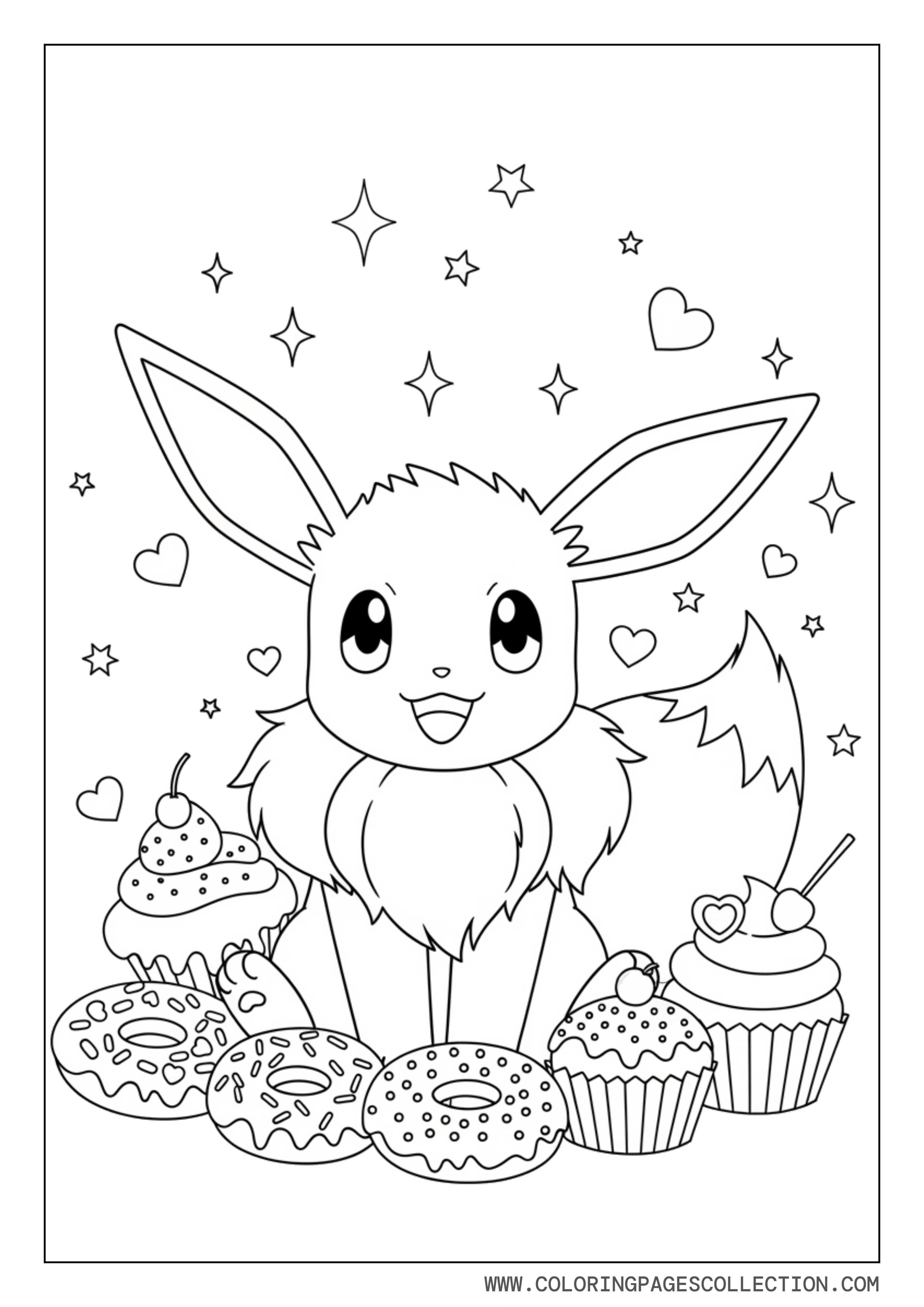 Eevee With Cute Dessert Coloring Page