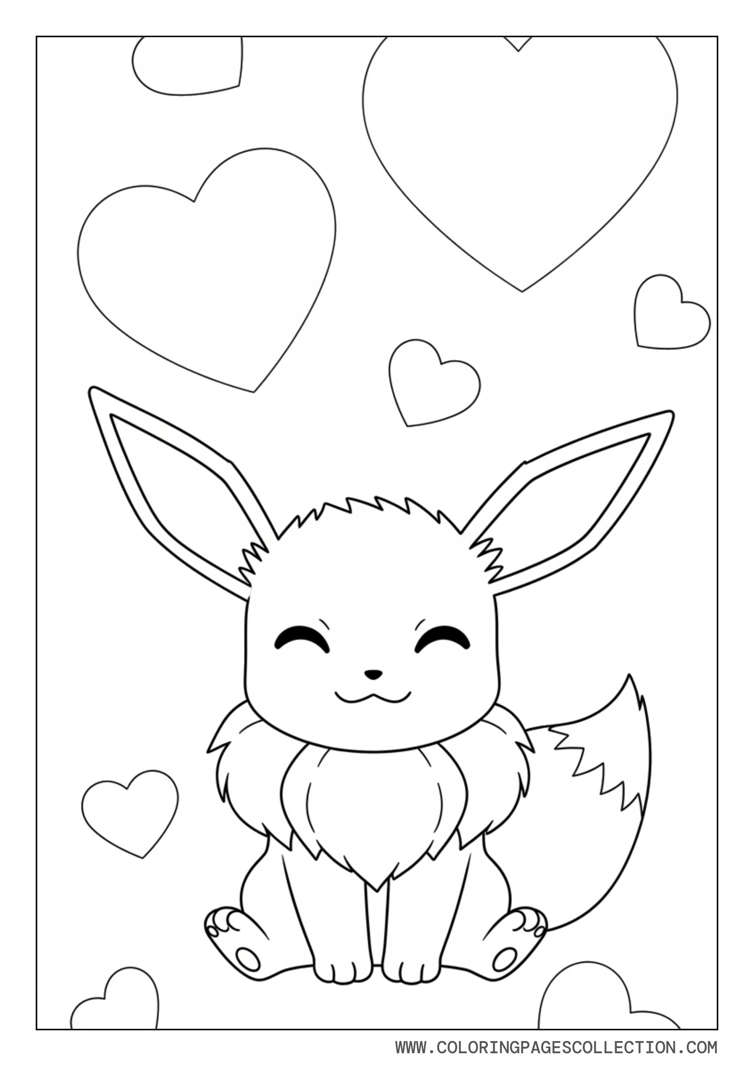 Eevee With Hearts Coloring Page