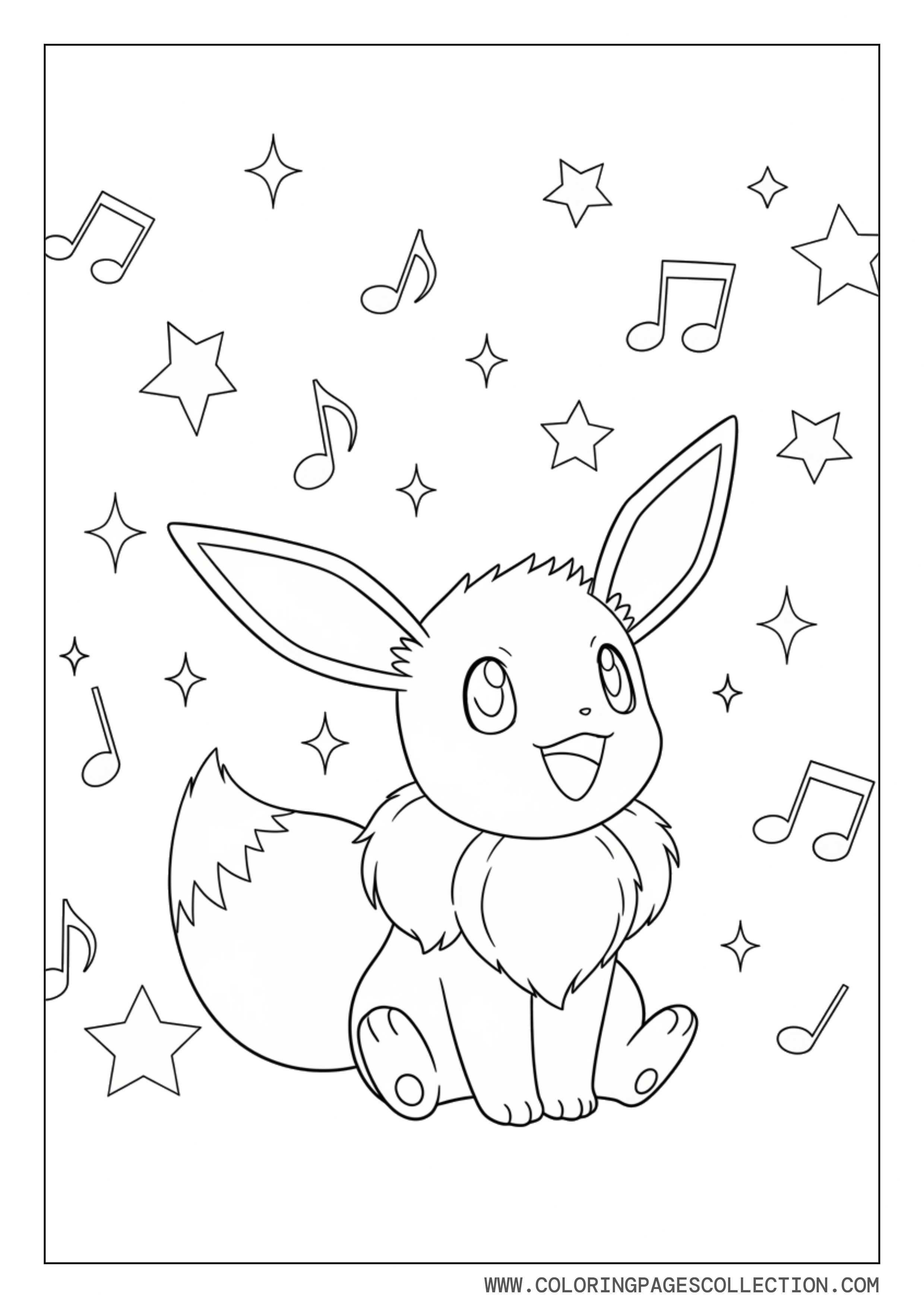 Eevee With Music Notes Coloring Page