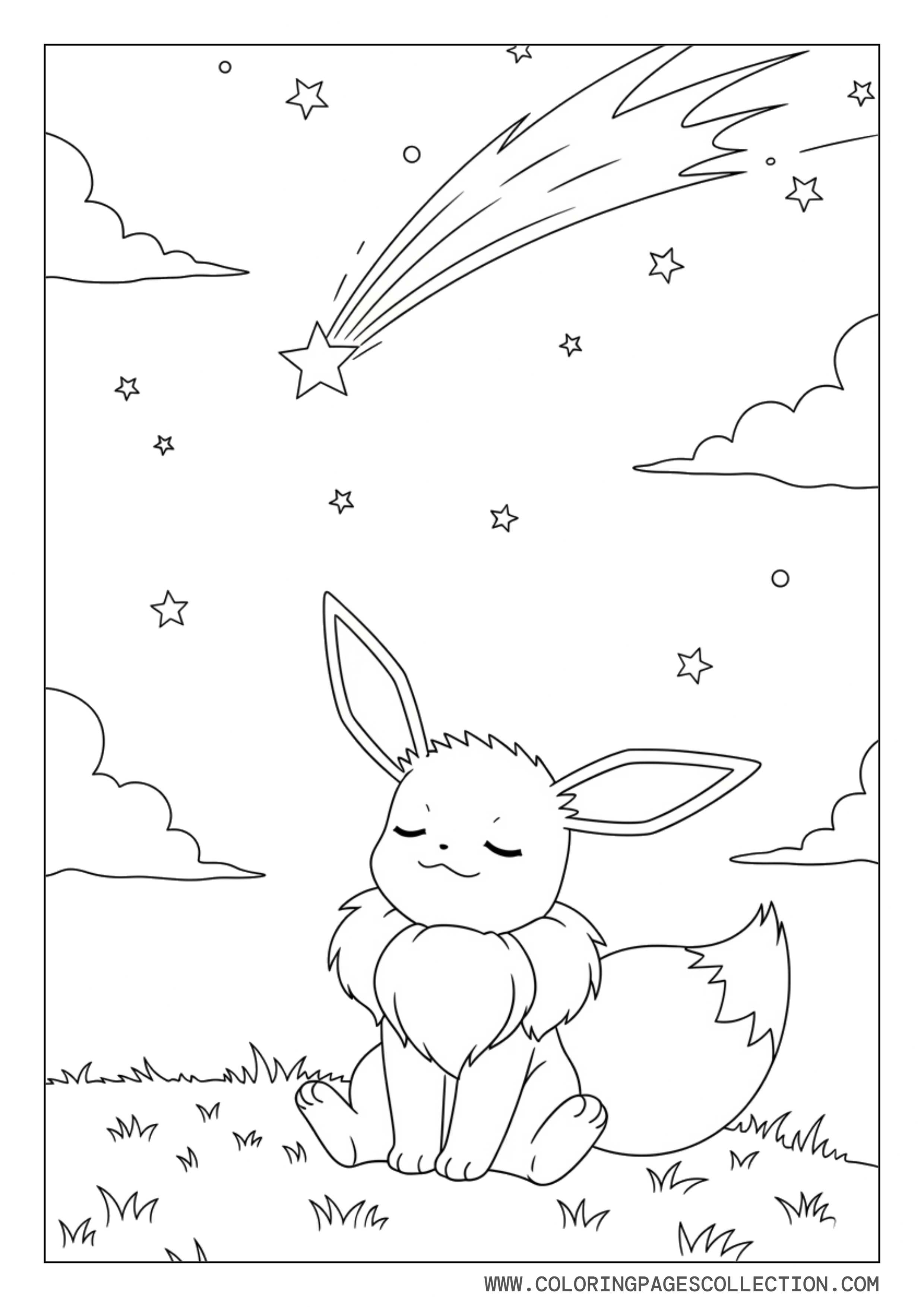 Eevee With Shooting Star Coloring Page