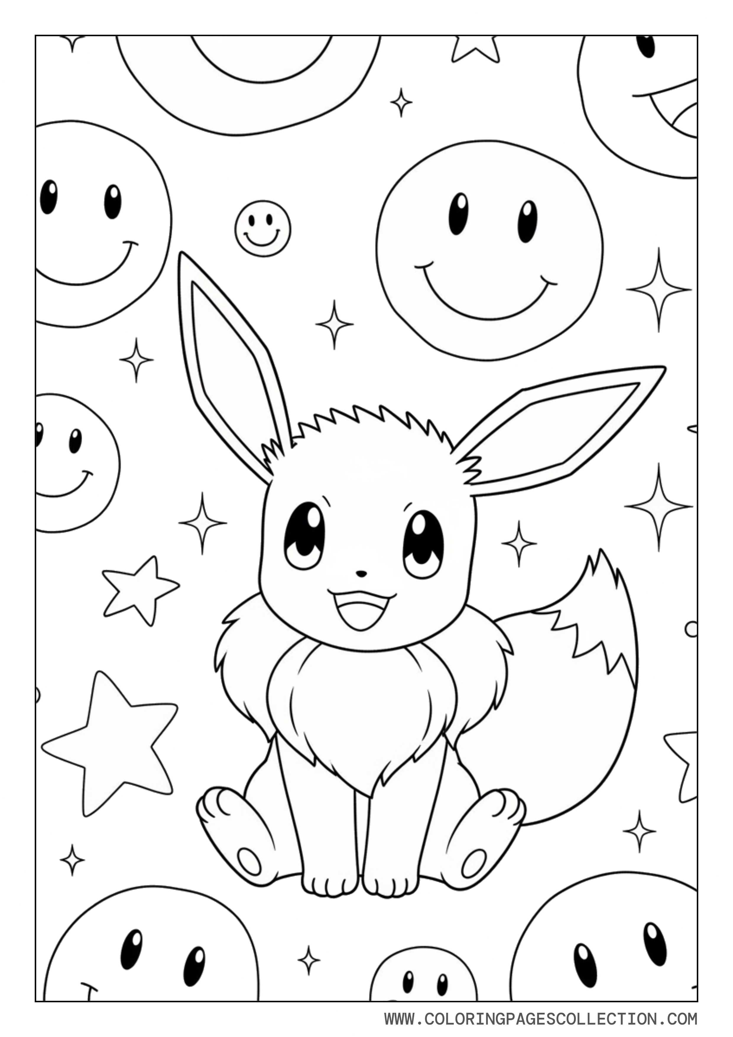 Eevee With Smiley Background Coloring Page