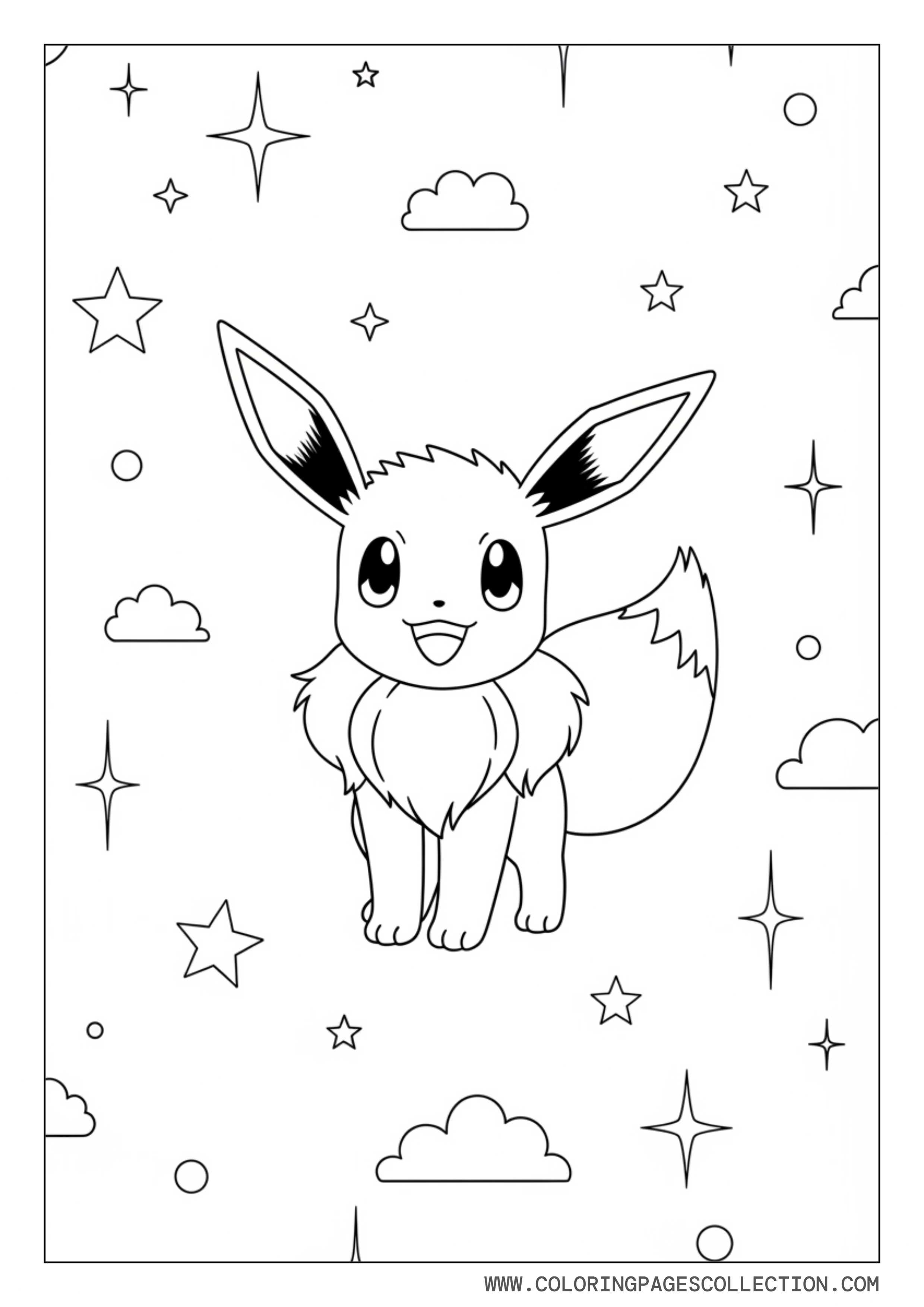 Eevee With Sparkling Stars Coloring Page