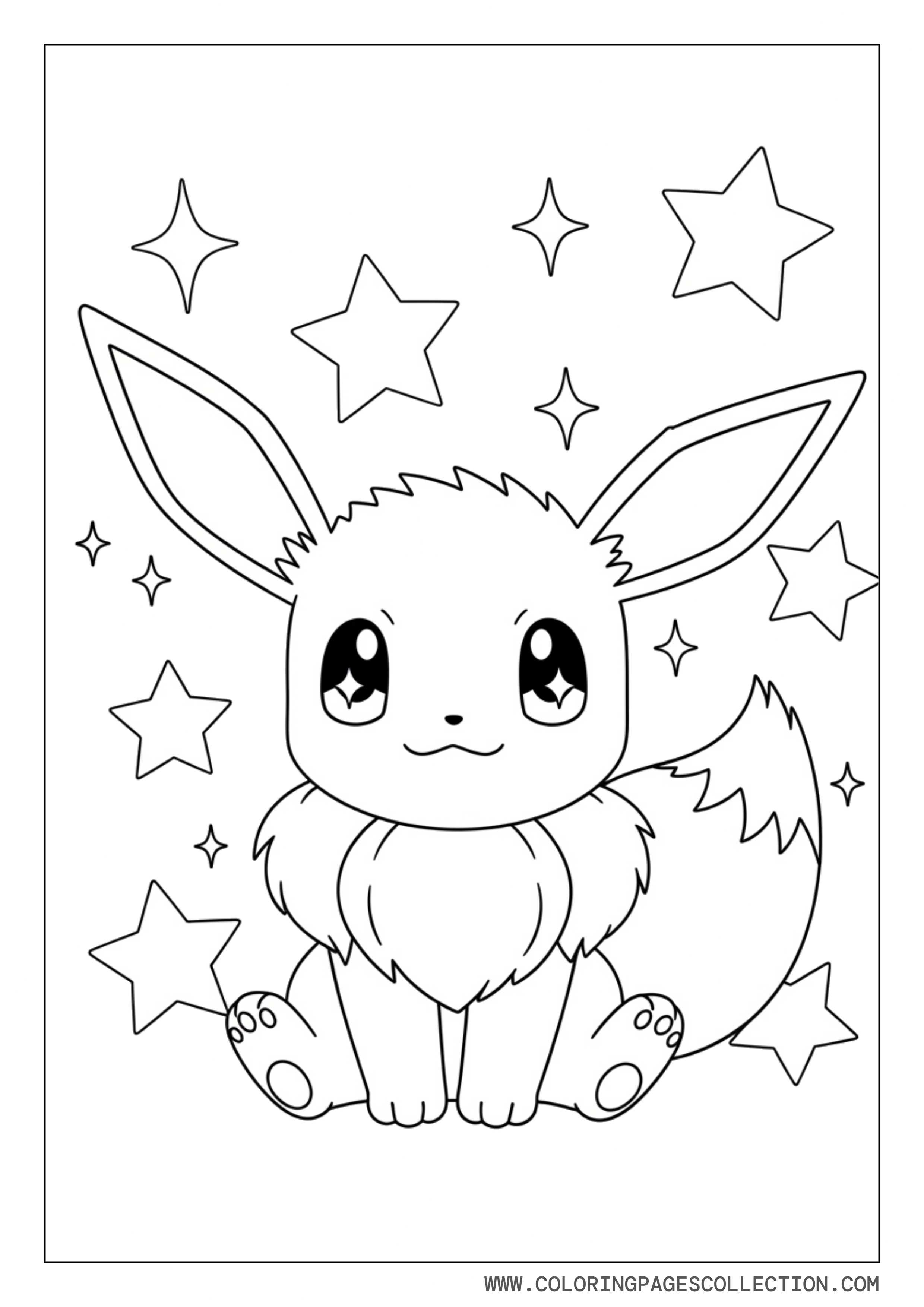 Kawaii Eevee With Stars Coloring Page