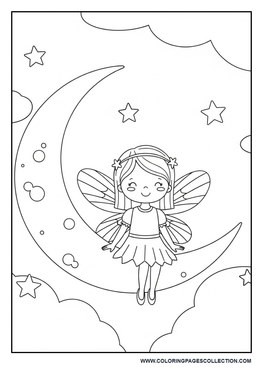 Fairy Sitting on Crescent Moon