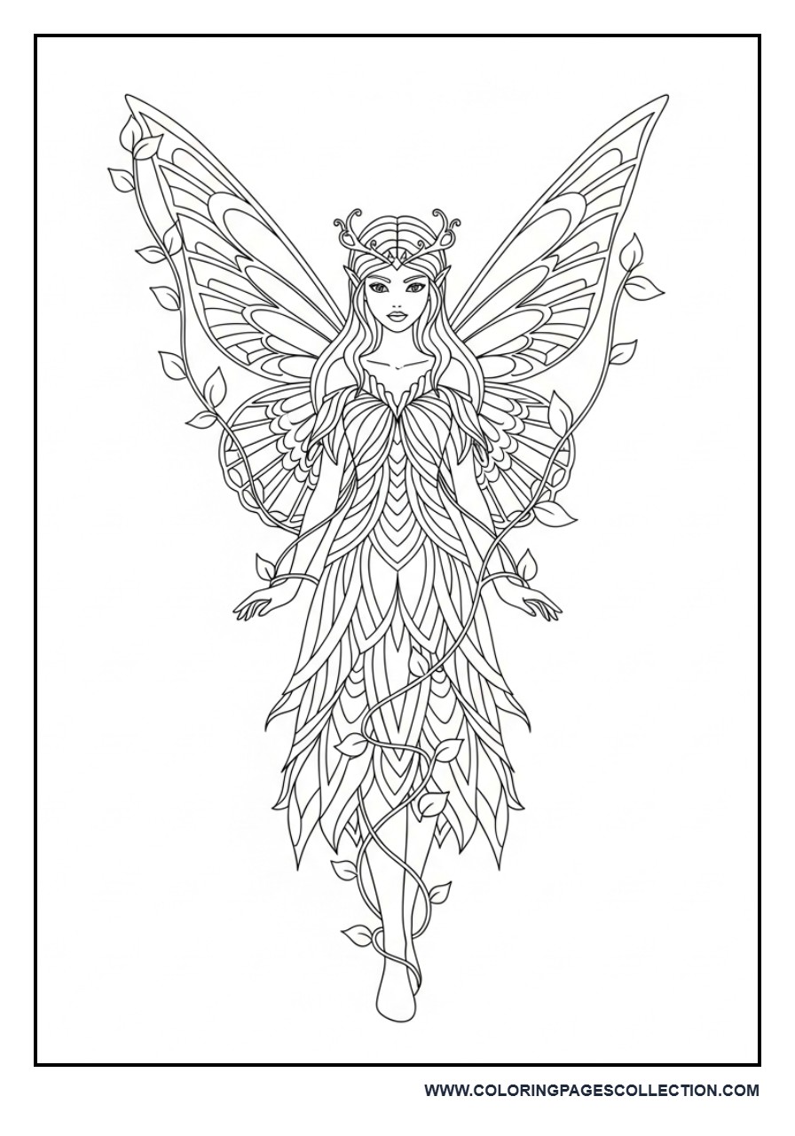 Fairy Standing with Vine Patterns