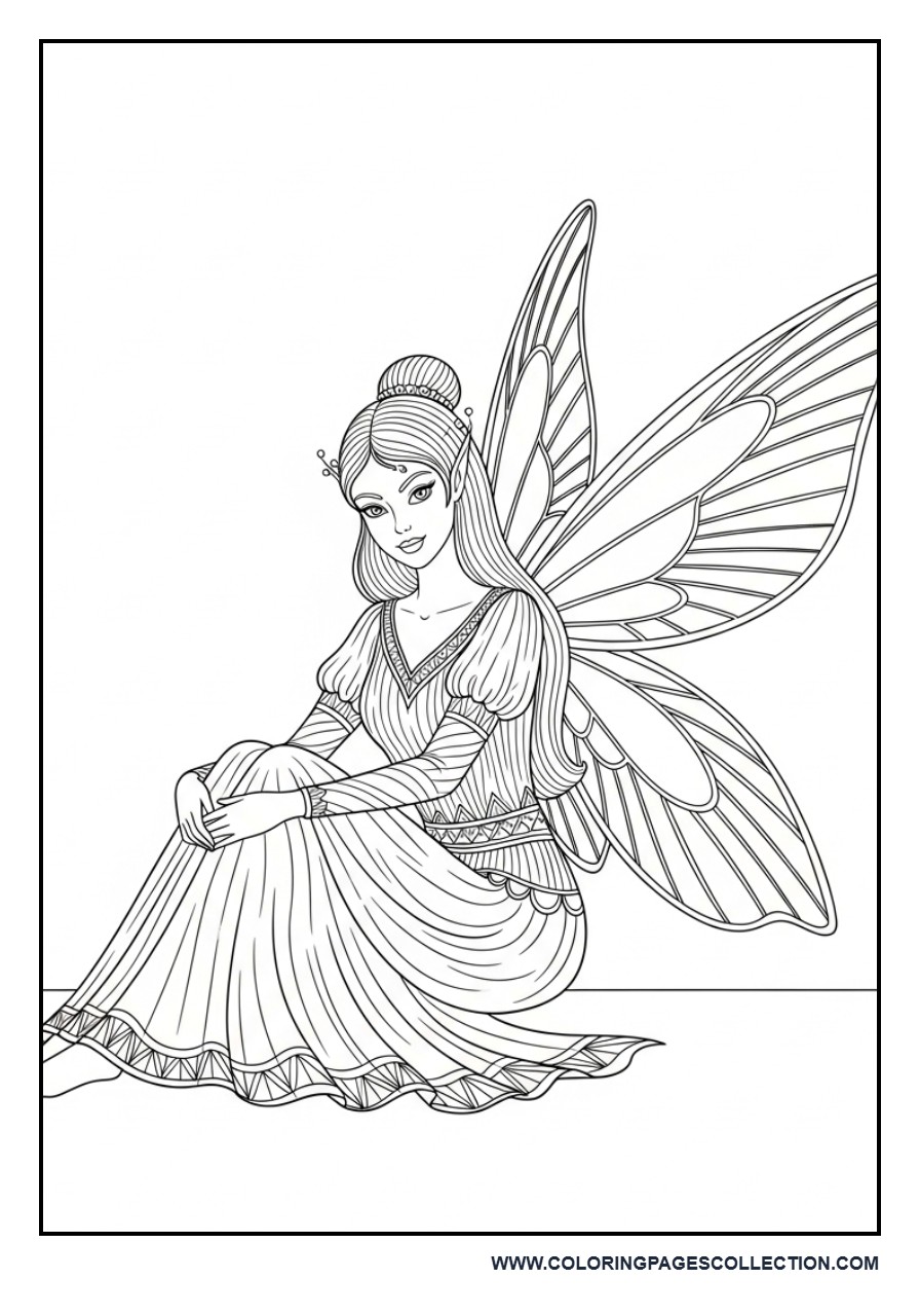 Sitting Fairy with Detailed Dress