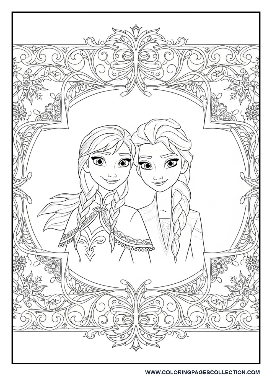 Anna and Elsa Ornamental Frame Design
