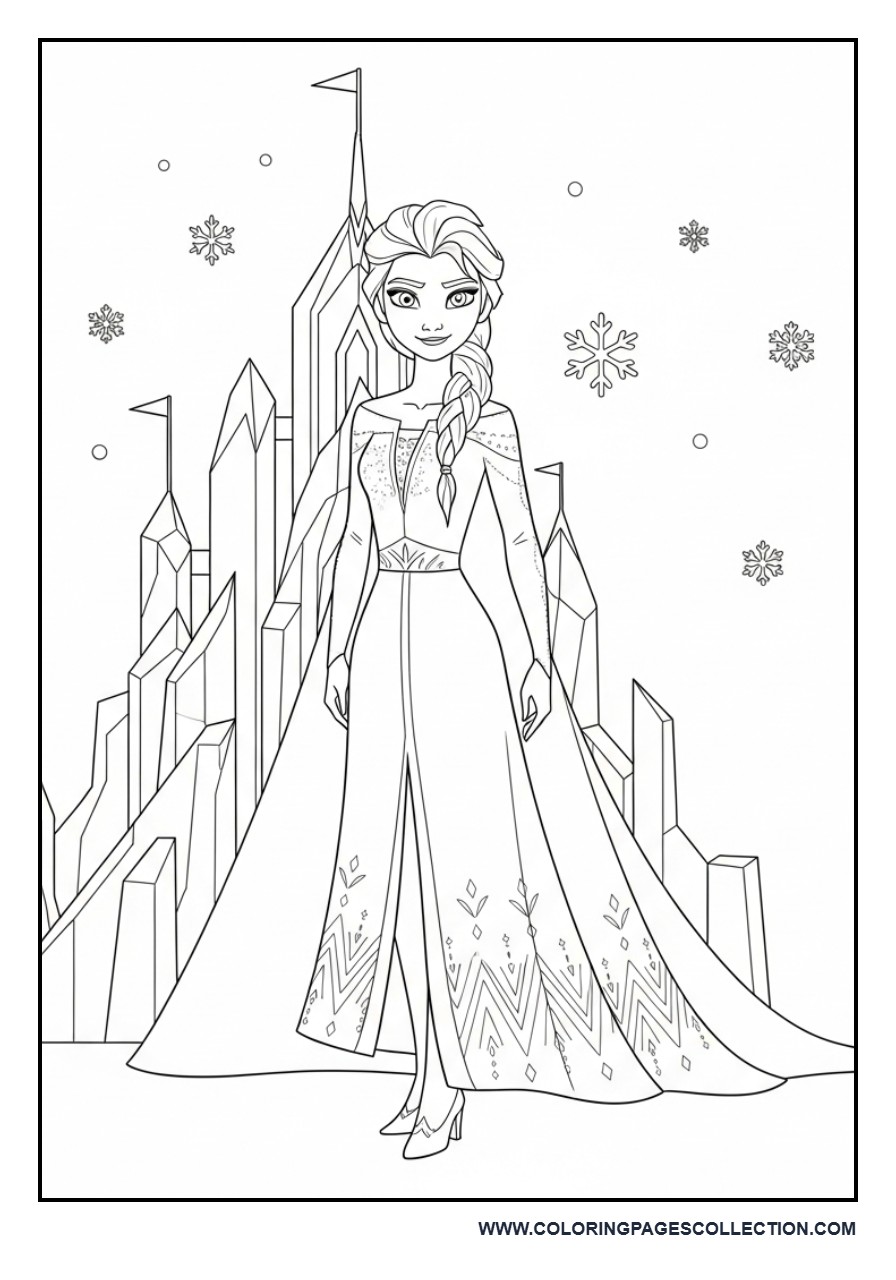 Elsa with Ice Castle Outline