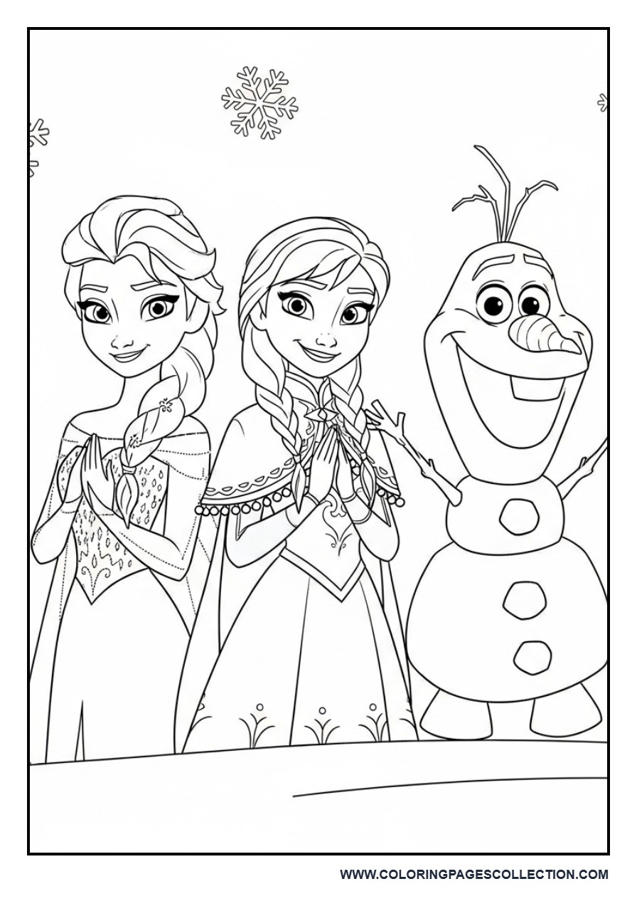 Frozen Characters Trace and Color Page