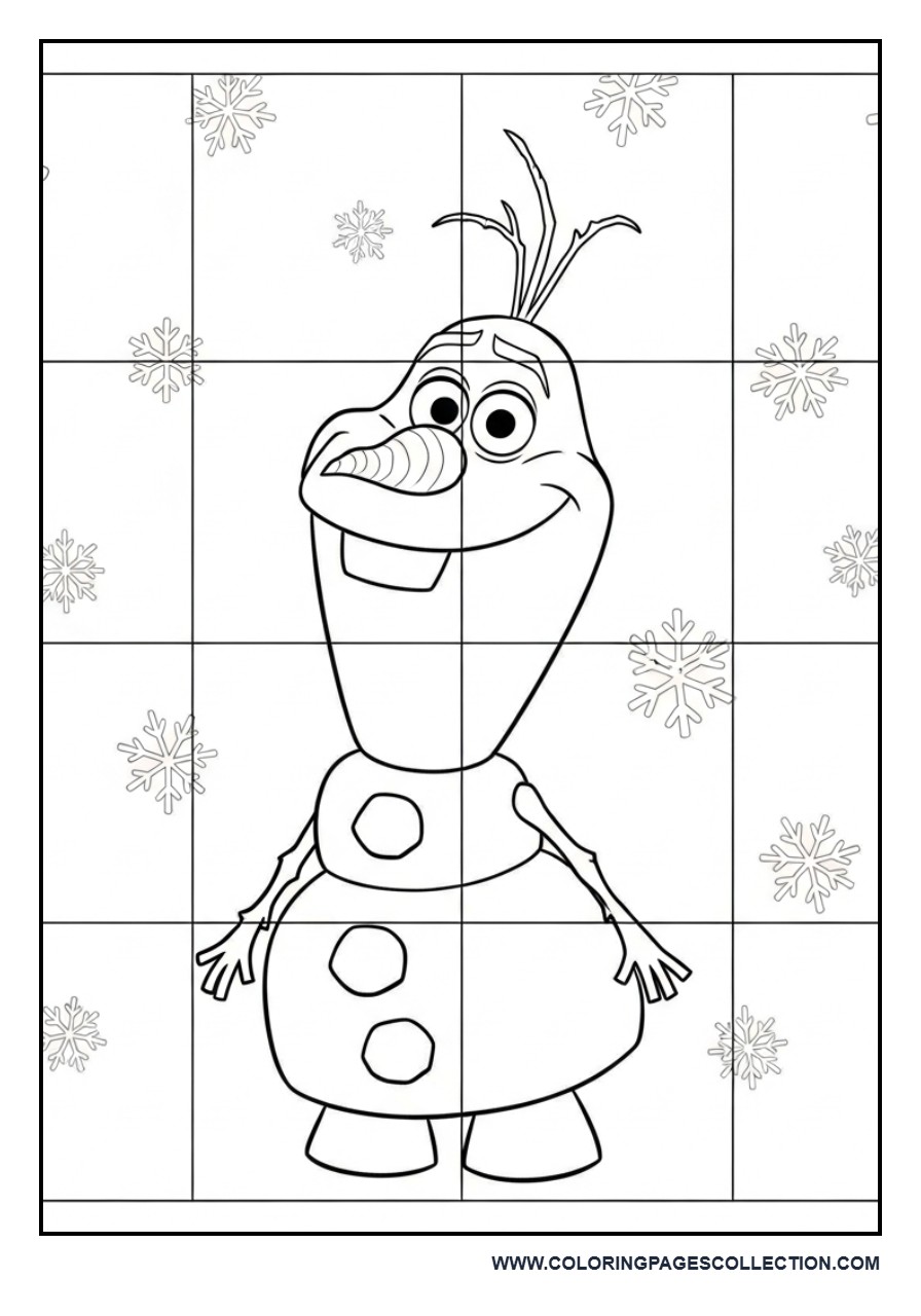 Olaf Puzzle Grid Coloring Page