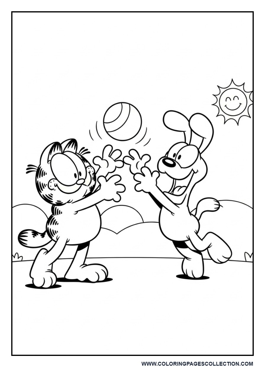 Garfield and Odie Playing Ball