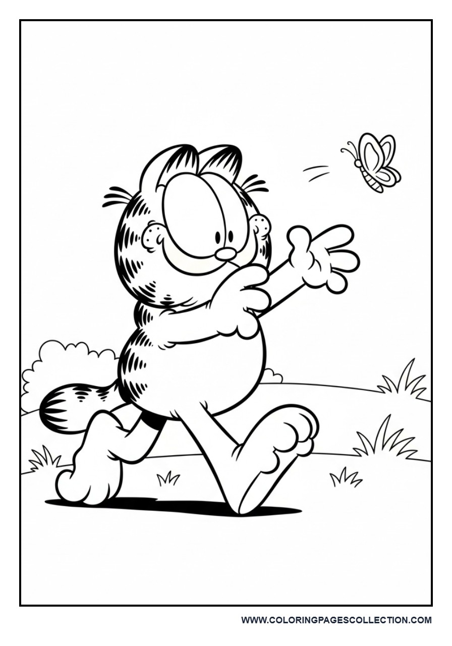 Garfield Chasing a Butterfly