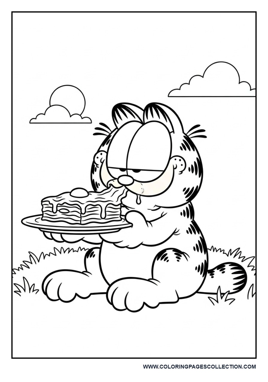 Garfield Eating Lasagna Outdoors