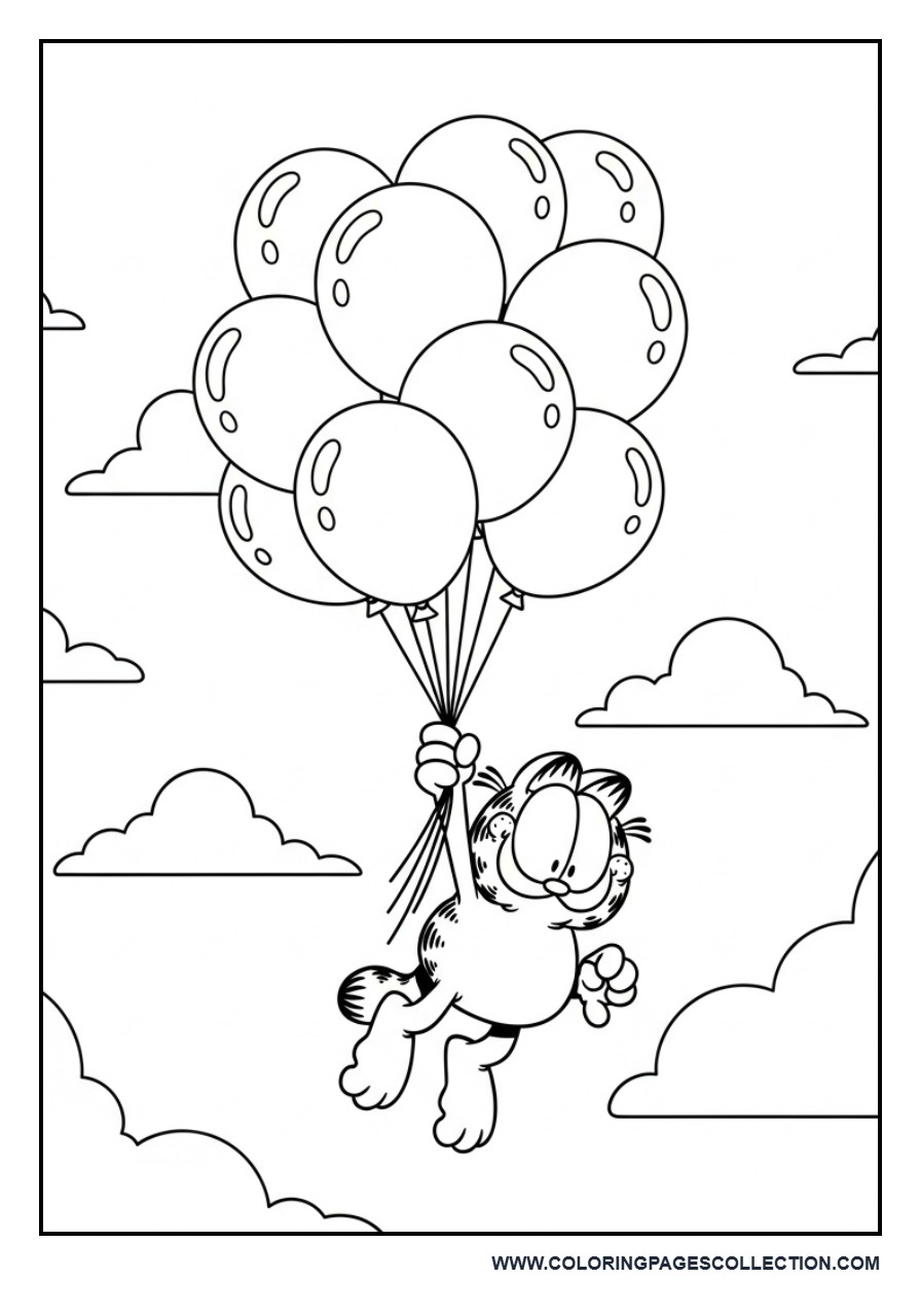 Garfield Flying with Balloons