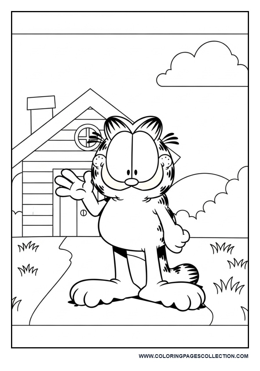Garfield Near a Simple House