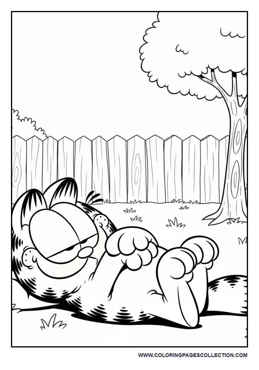 Garfield Relaxing in Backyard