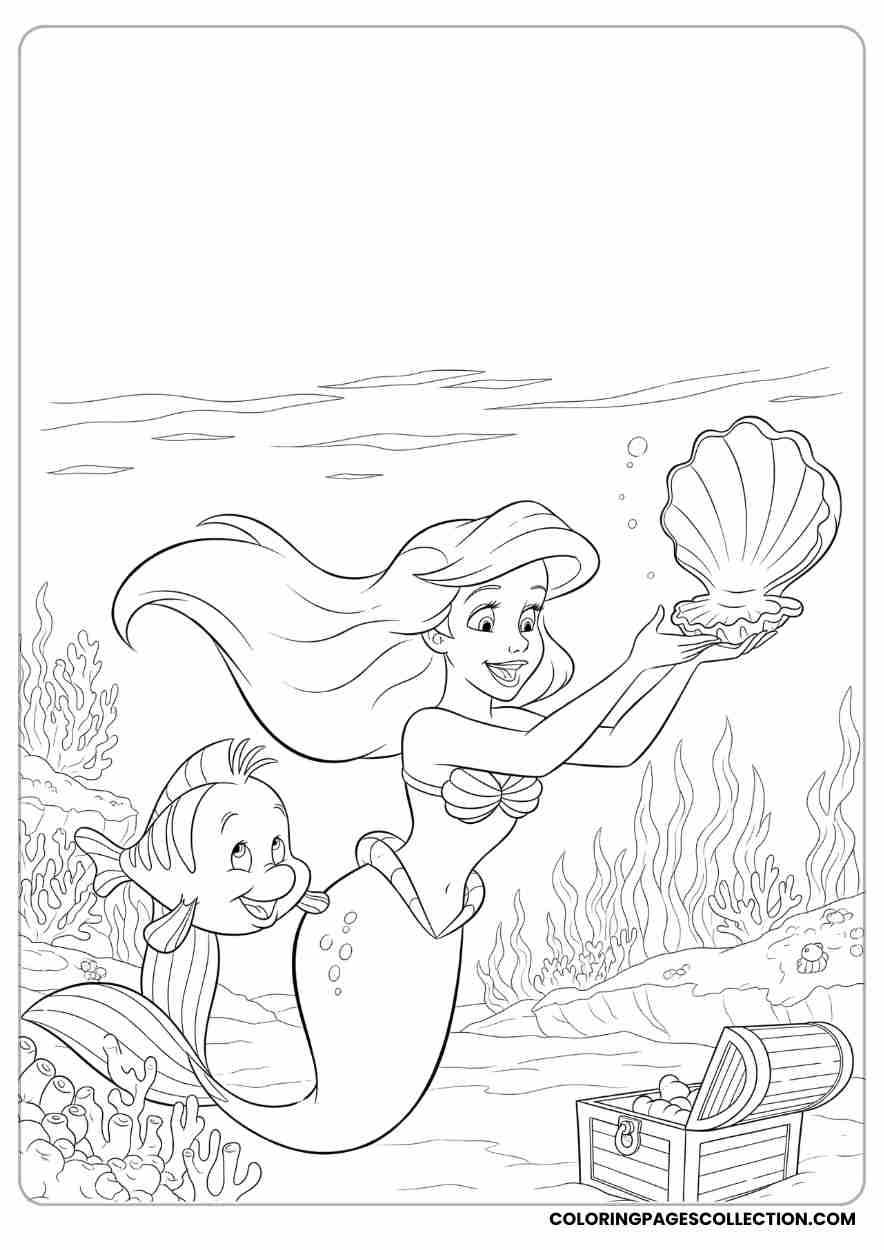 Ariel Swimming with Flounder